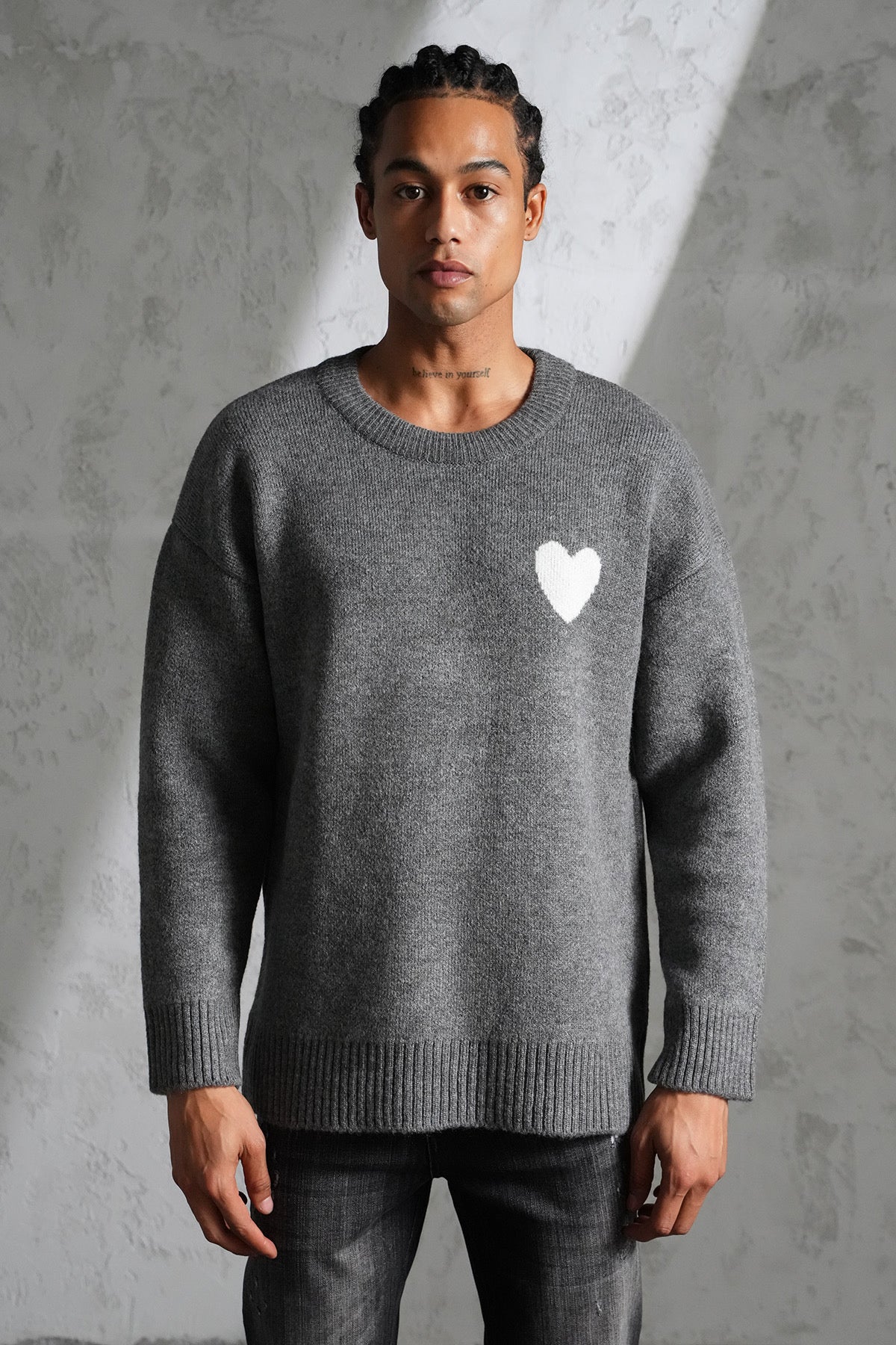 Pull maille gris Cœur