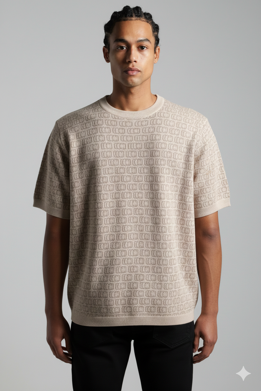 T-shirt épais beige motif