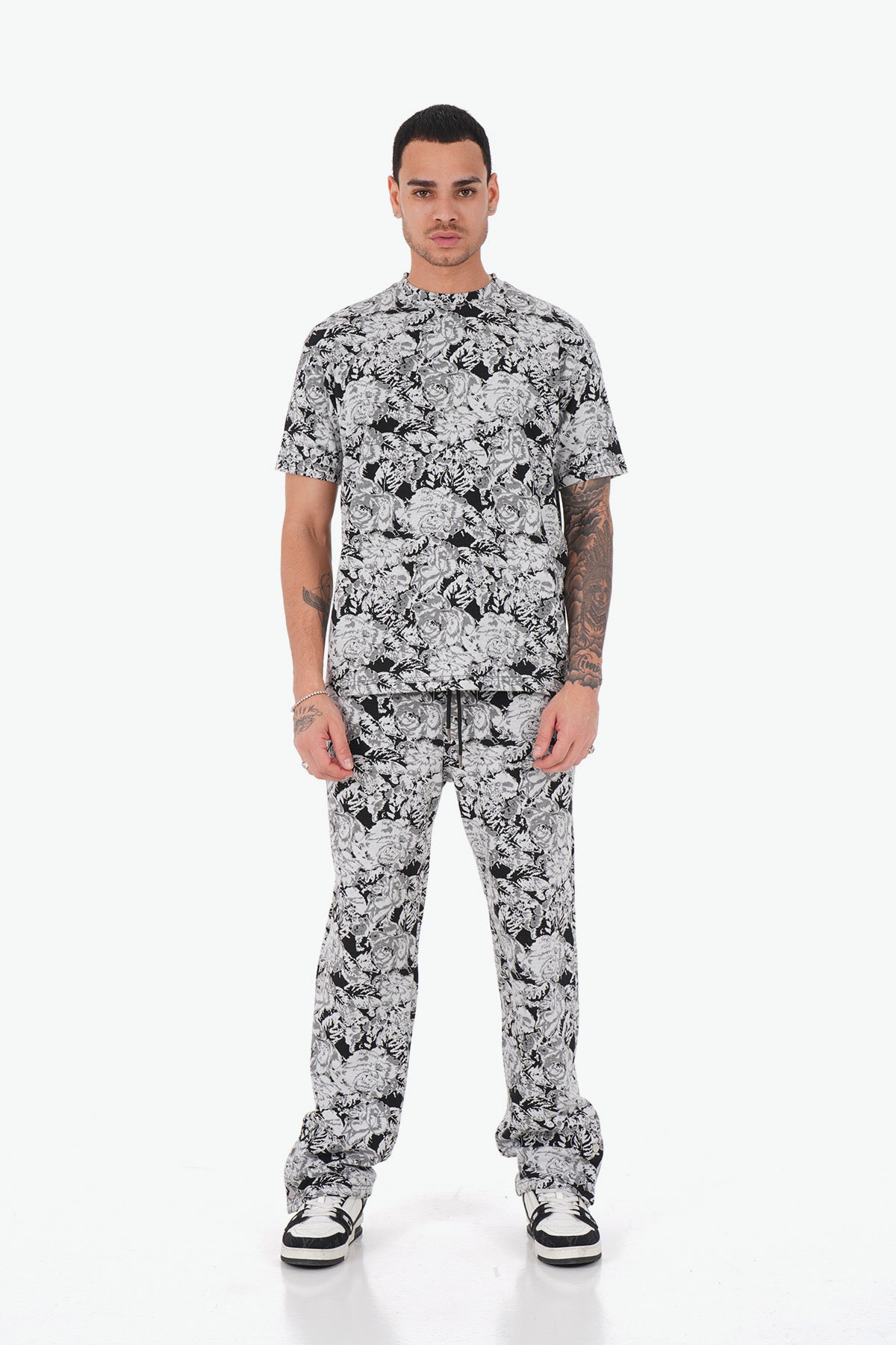 Pantalon motif noir gris blanc LL1114