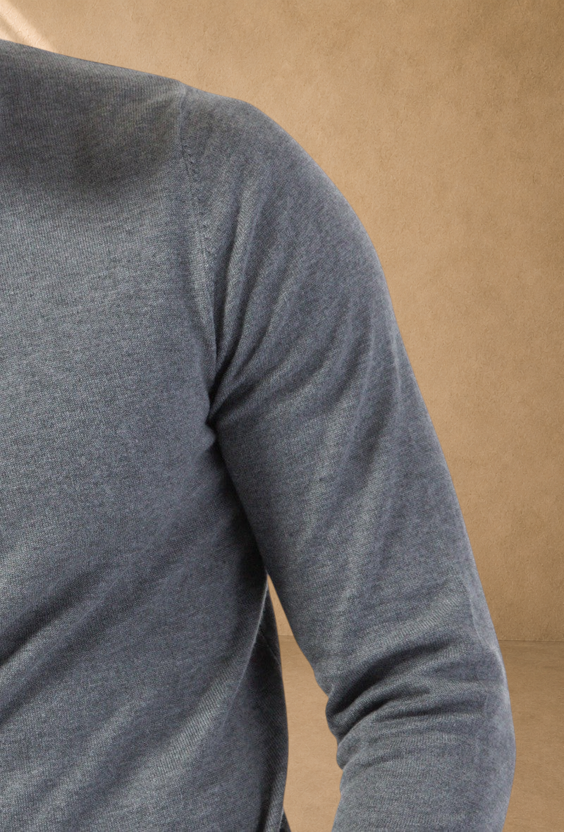 Stayin grey slim-fit mock neck sweater in fine knit fabric worn by a model