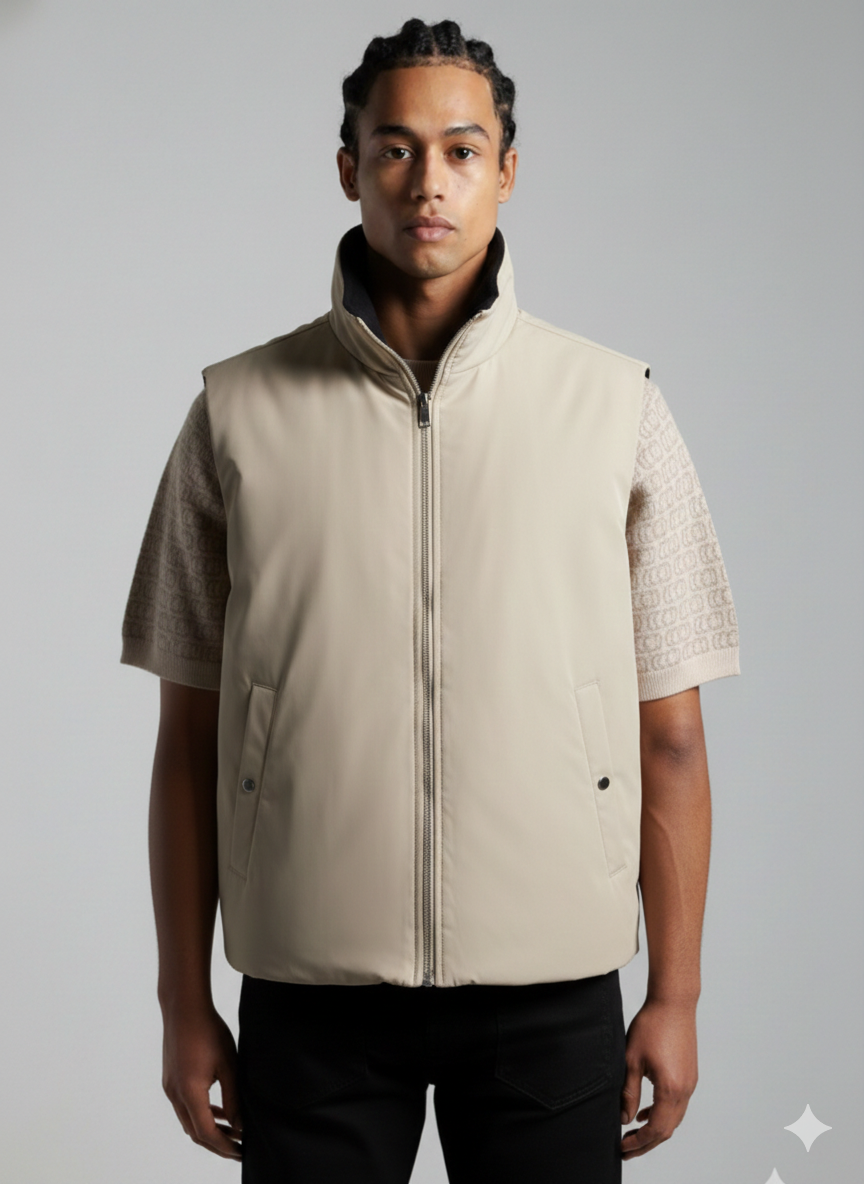 Veste sans manche réversible noir/beige