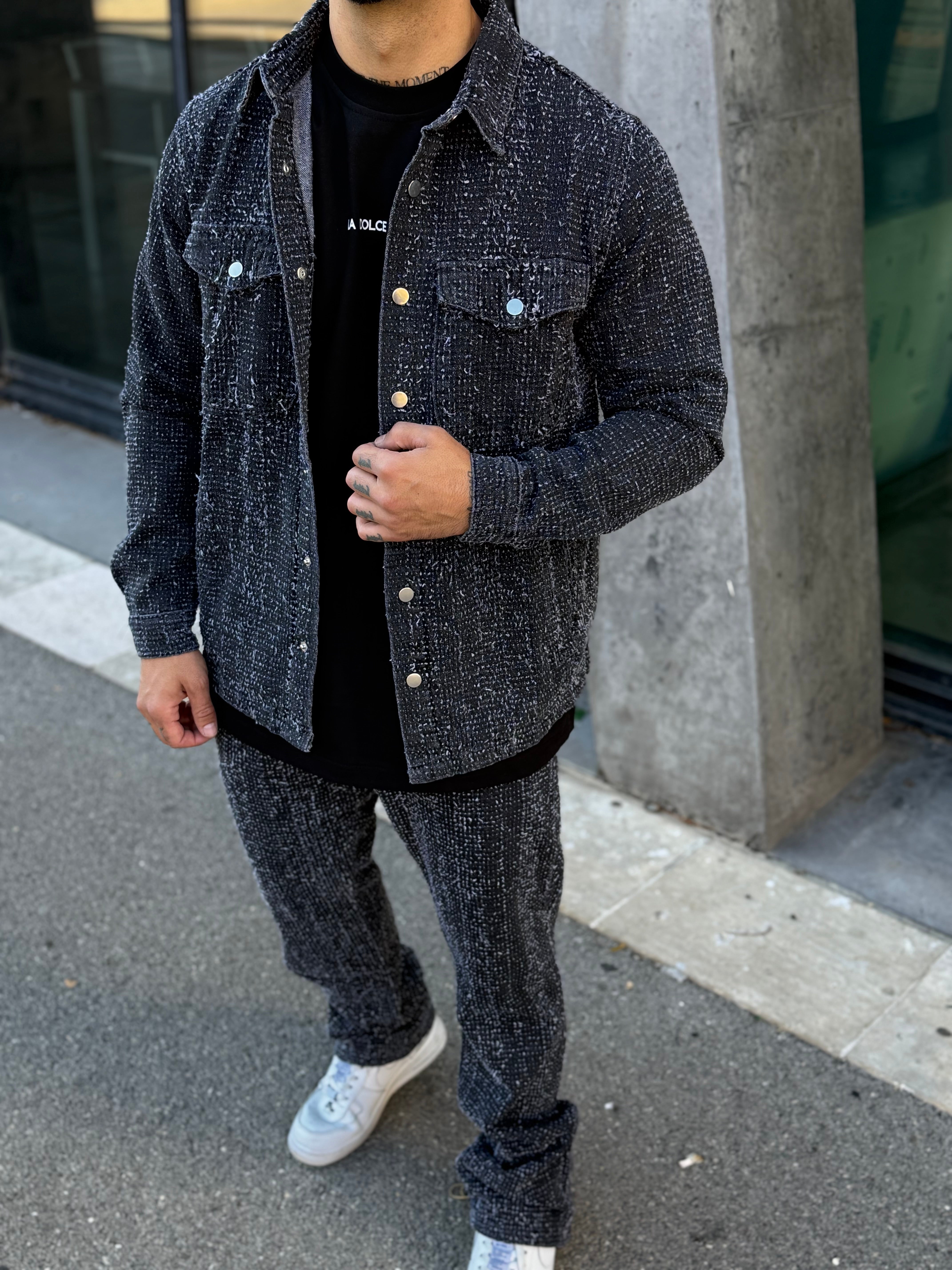 Ensemble gris Jean flare + Veste