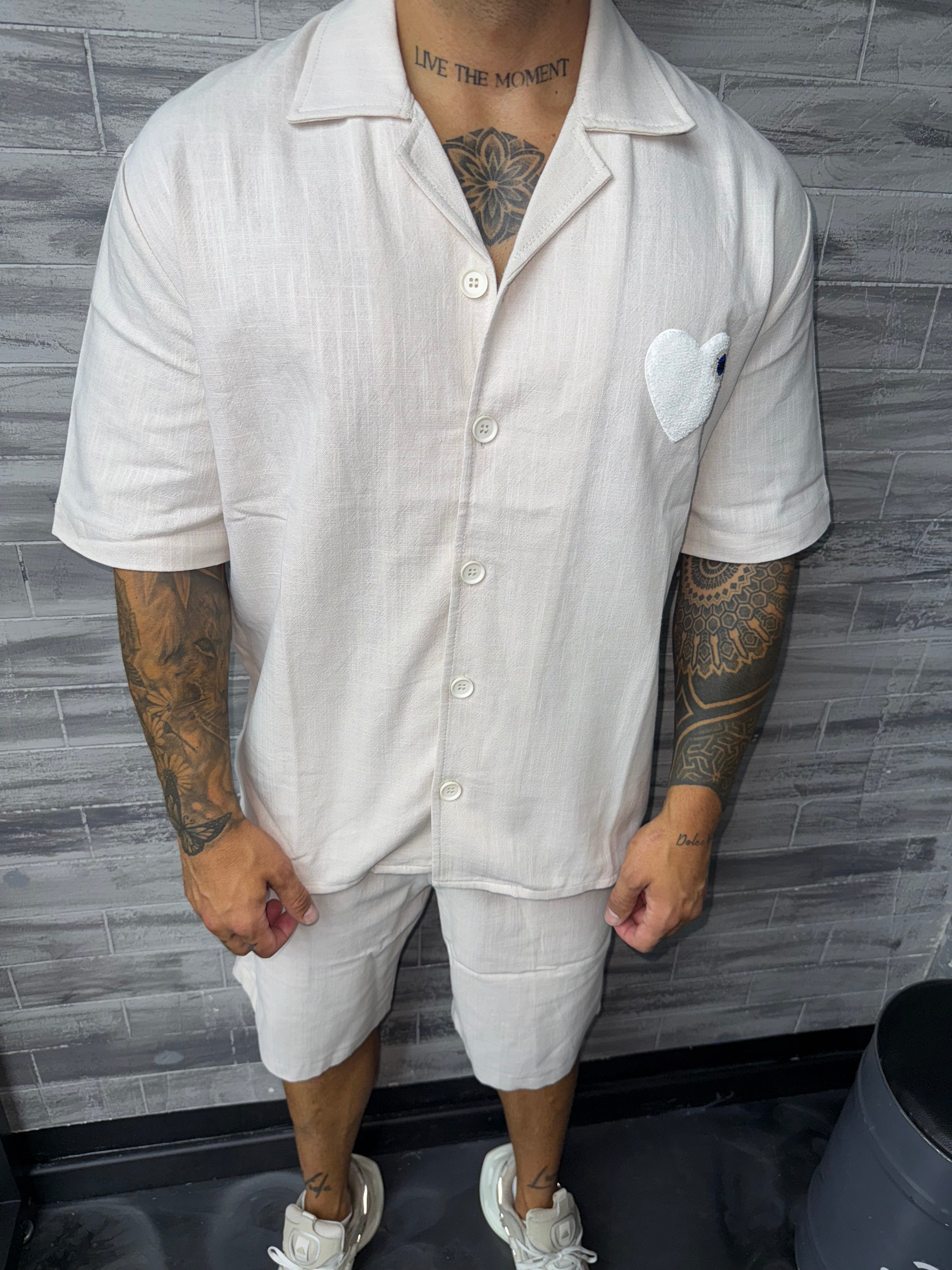 Chemise beige Cœur blanc