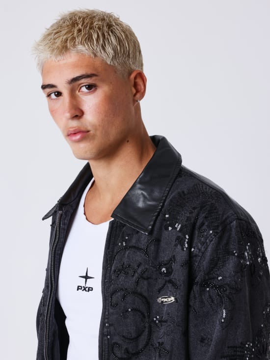 PXP - Veste en jean bling diamant grise