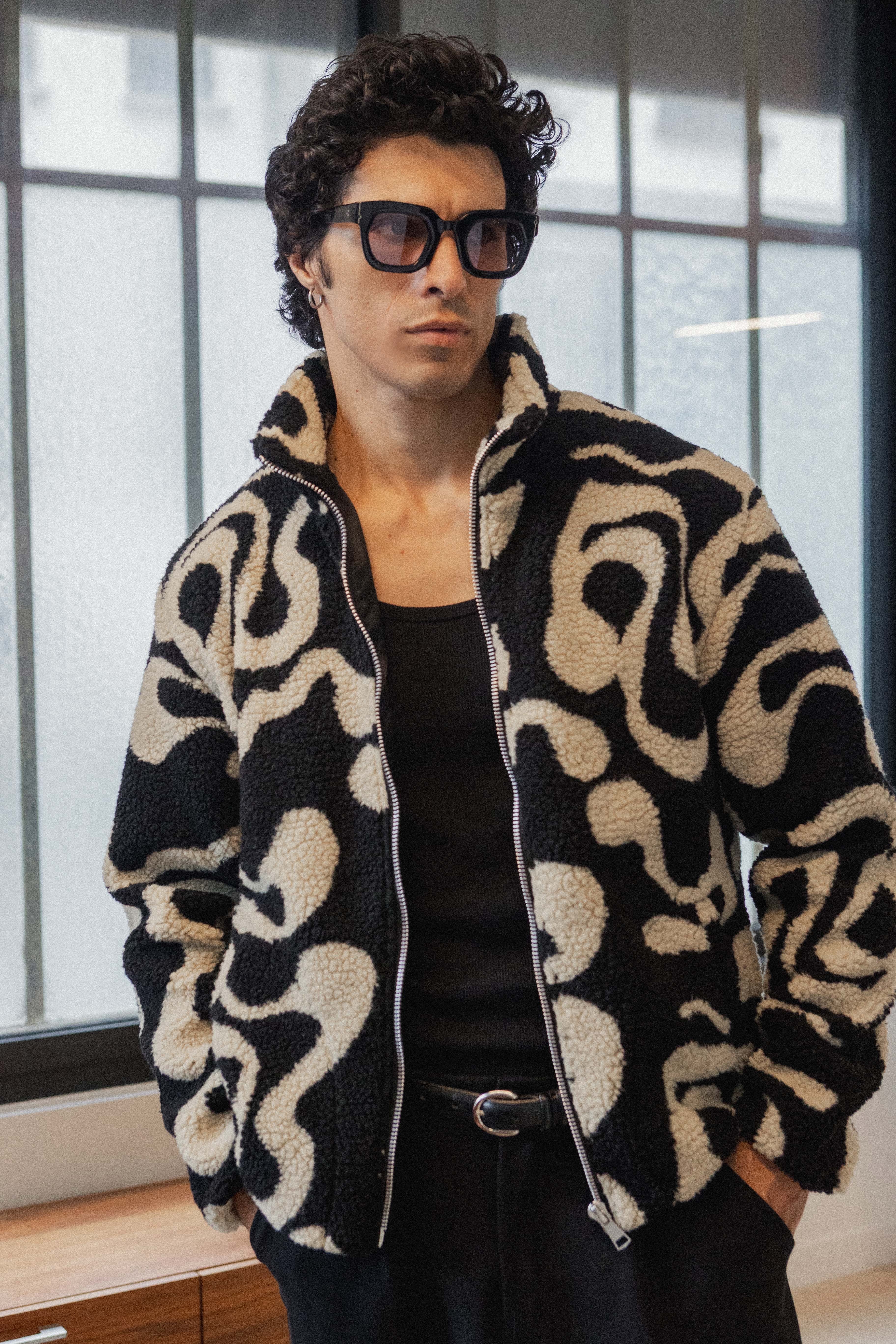 Veste laine beige noir