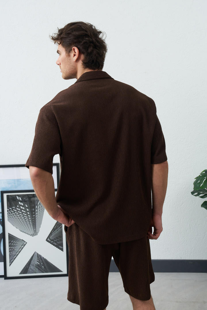 Chemise manche courte texturé marron