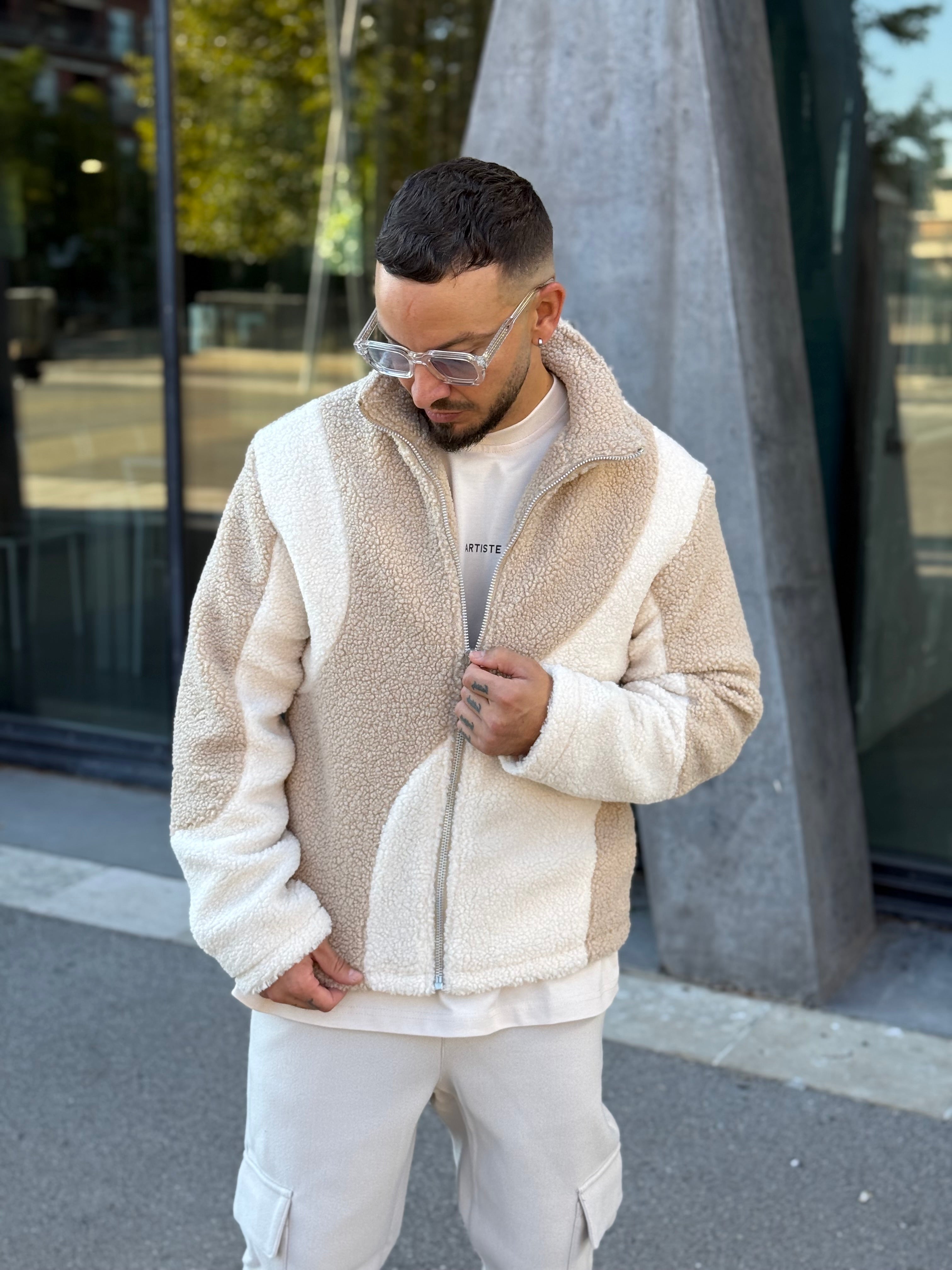 Veste laine beige blanc
