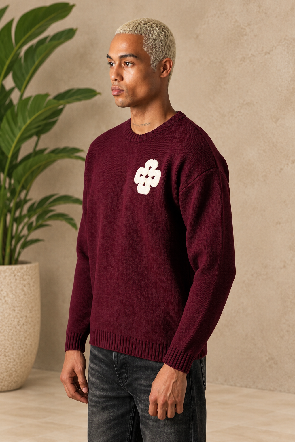 Pull Trèfle bordeaux