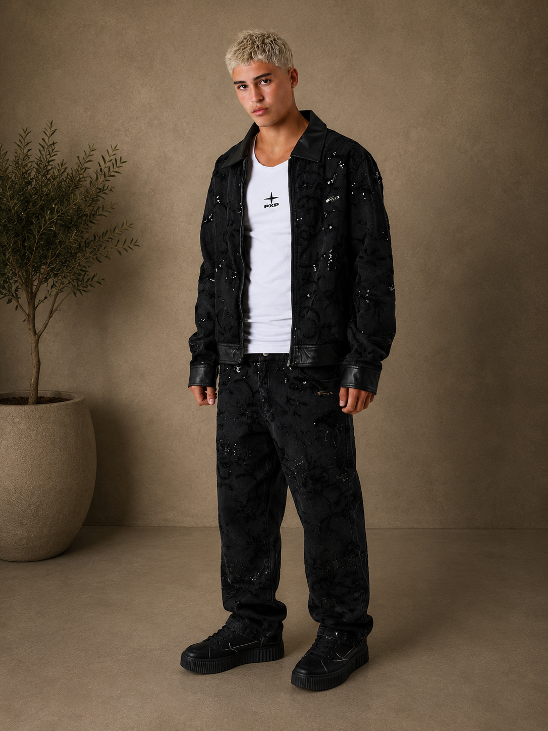 PXP - Veste en jean bling diamant grise