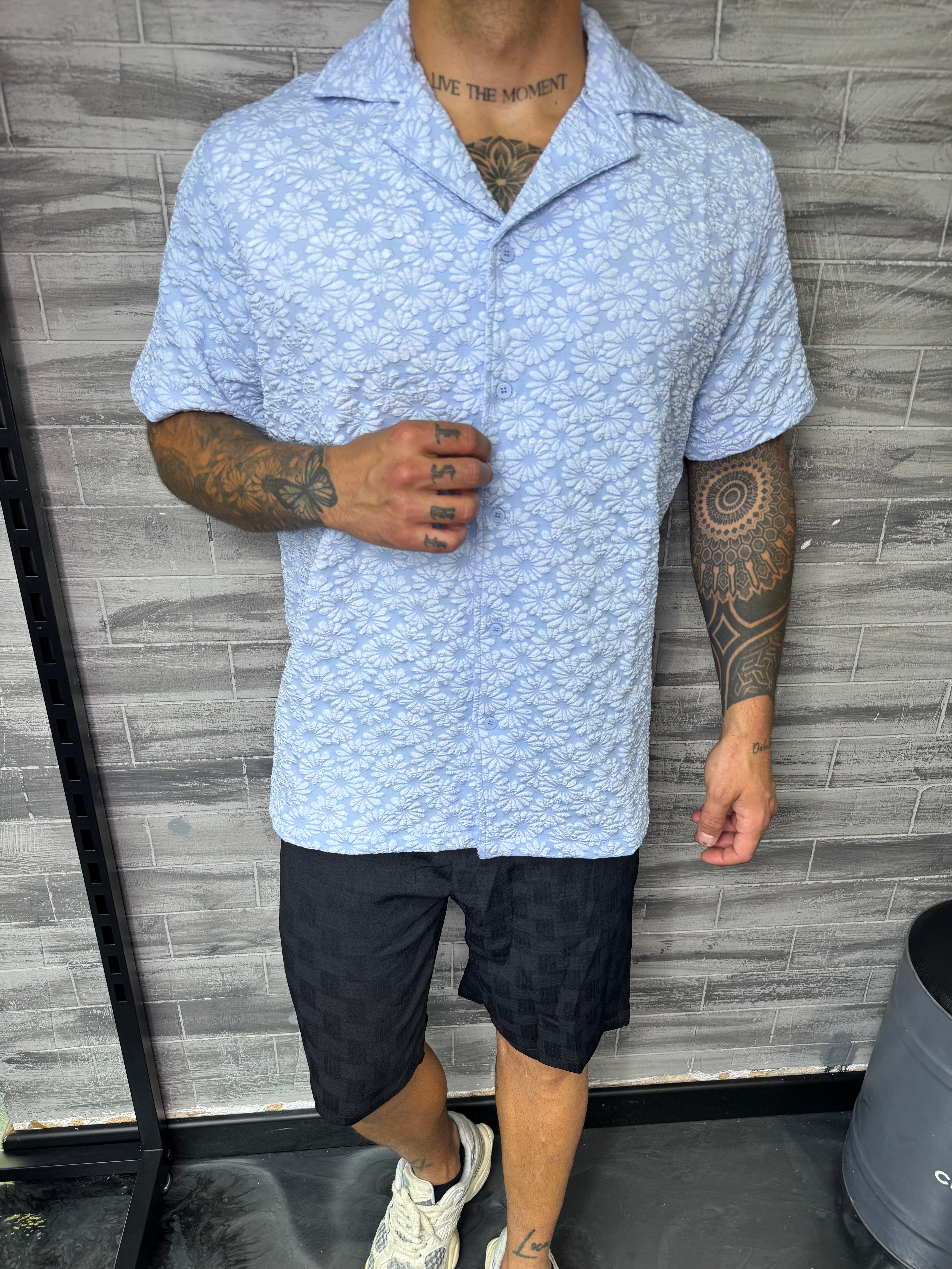 Chemise Flower bleu ciel