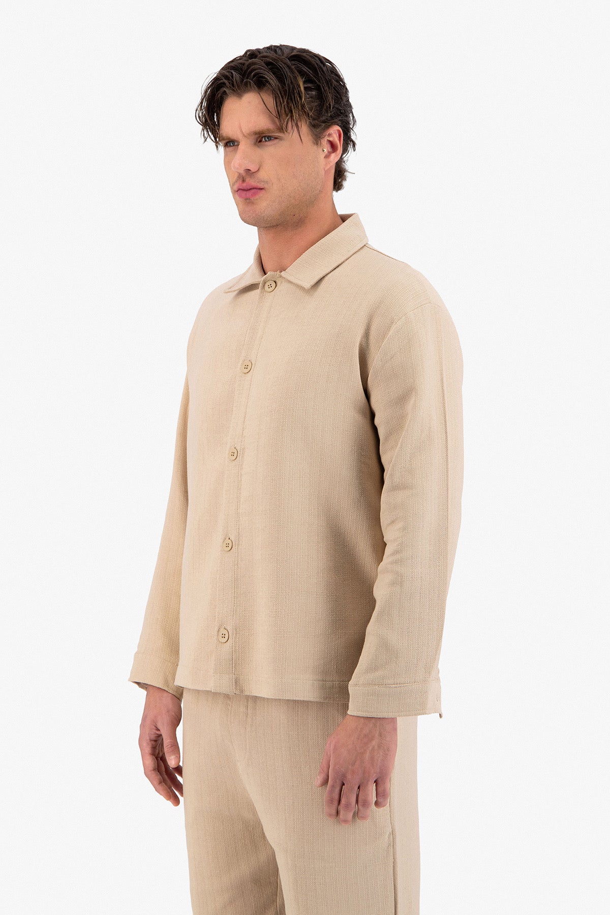 Chemise manche longue Jacquard beige