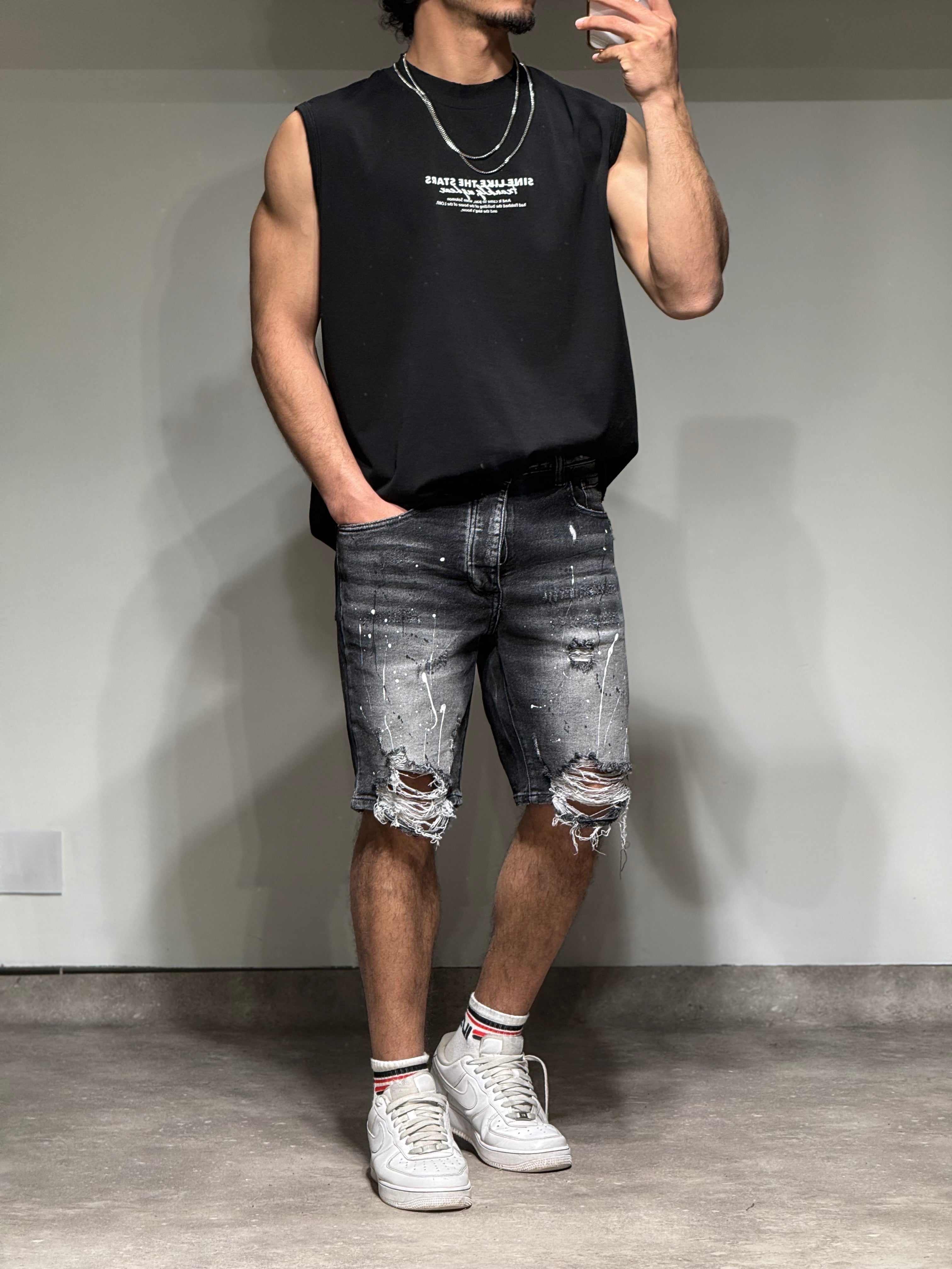 Short en Jean destroy gris