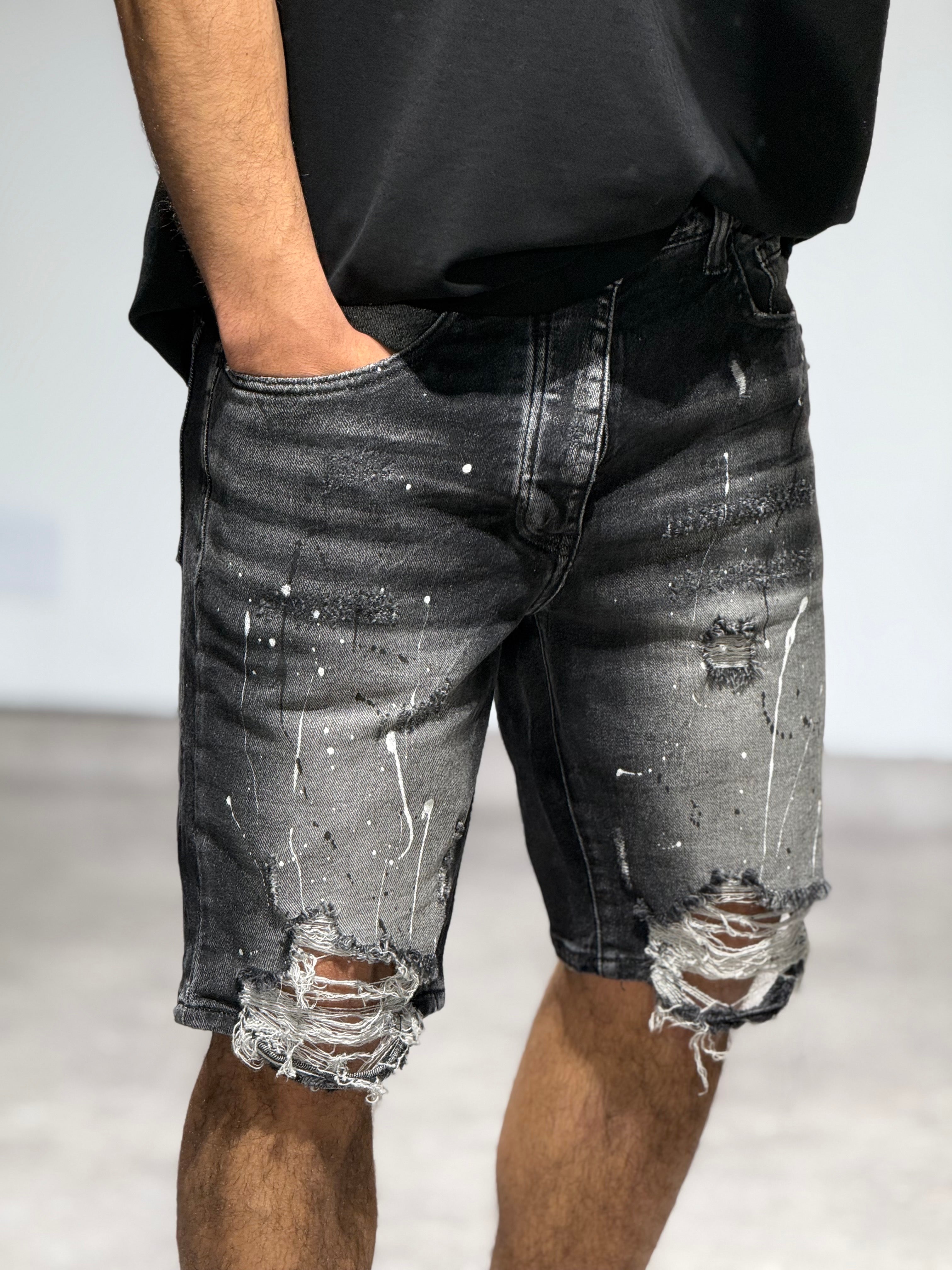 Short en Jean destroy gris