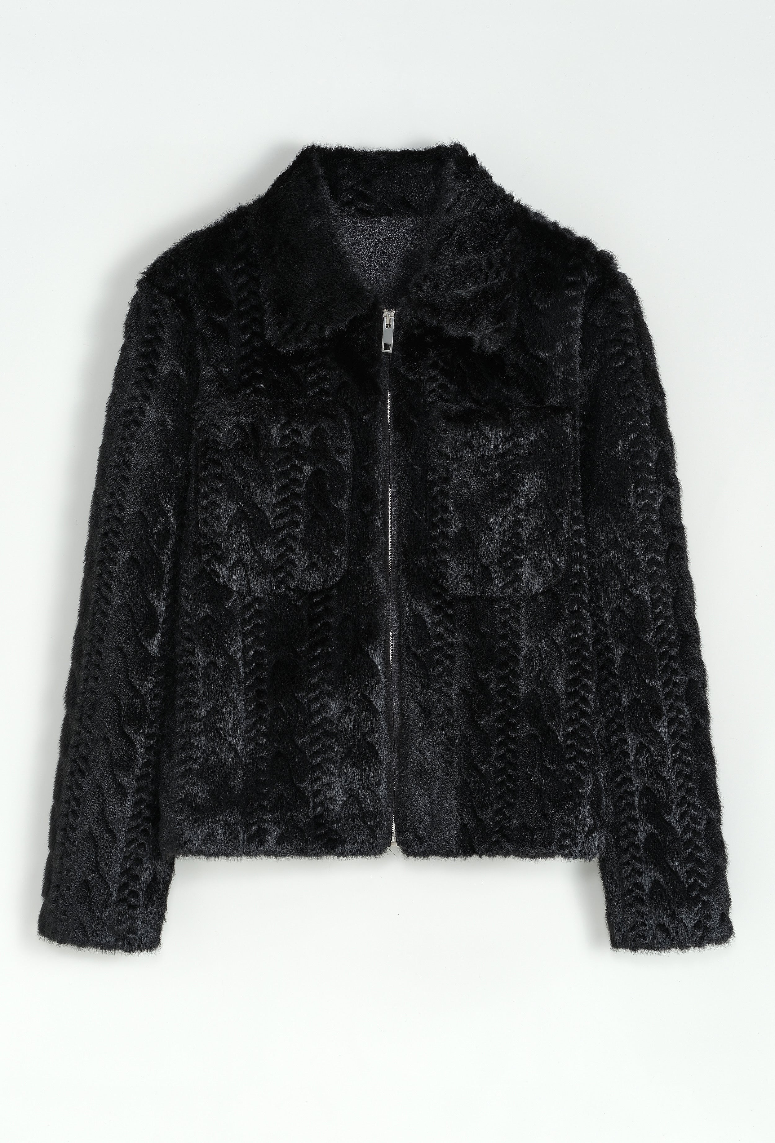 Veste fourrure noir motifs