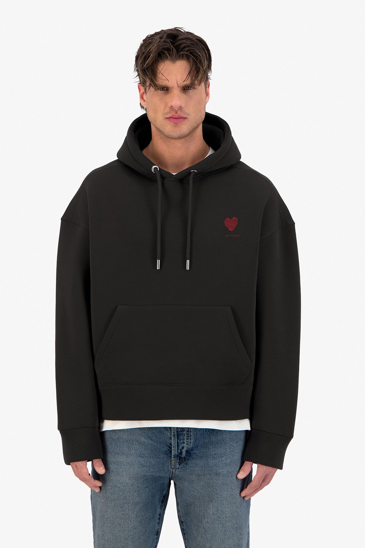 Sweat capuche noir Amore Coeur rouge