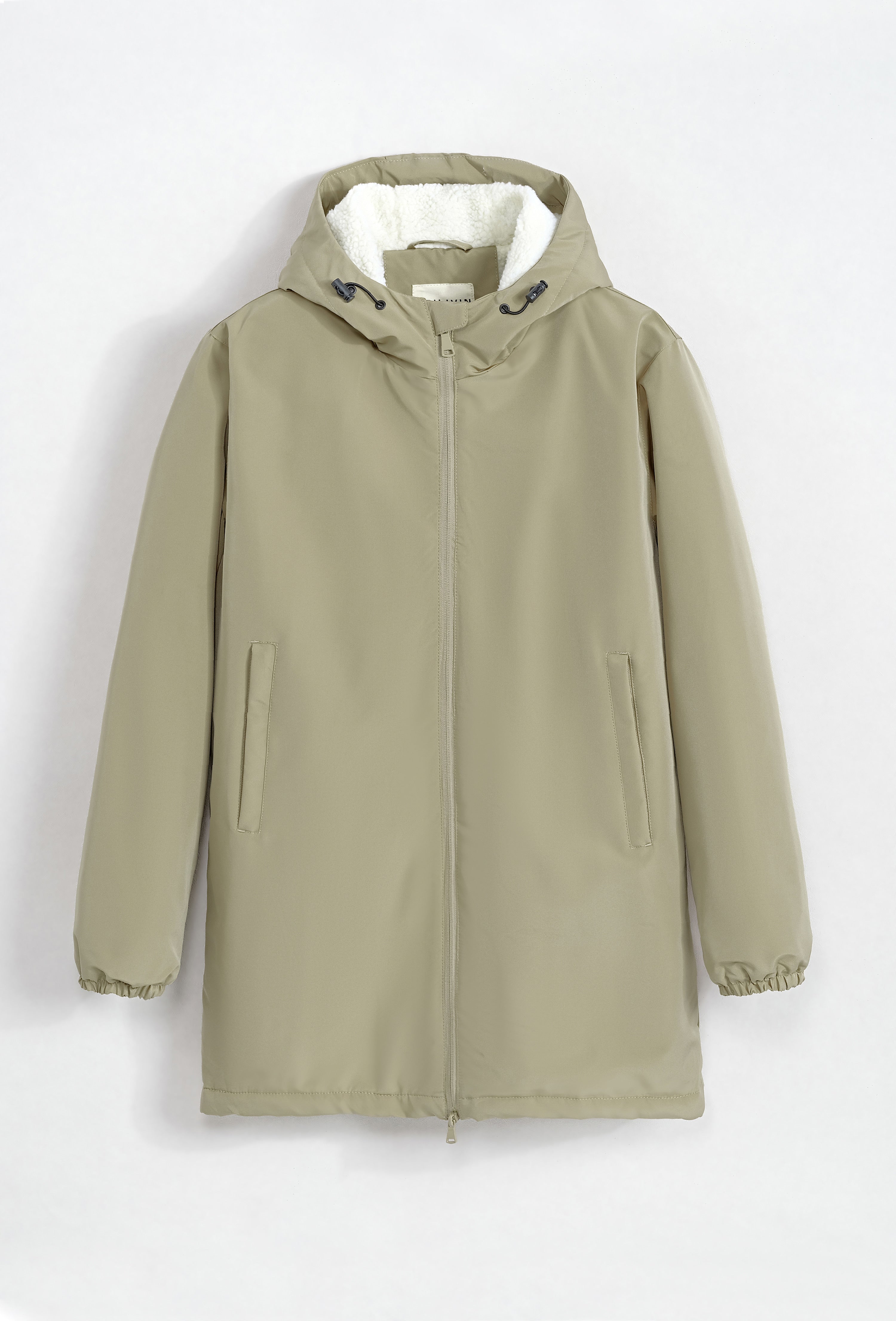 Veste capuche longue beige fourrée