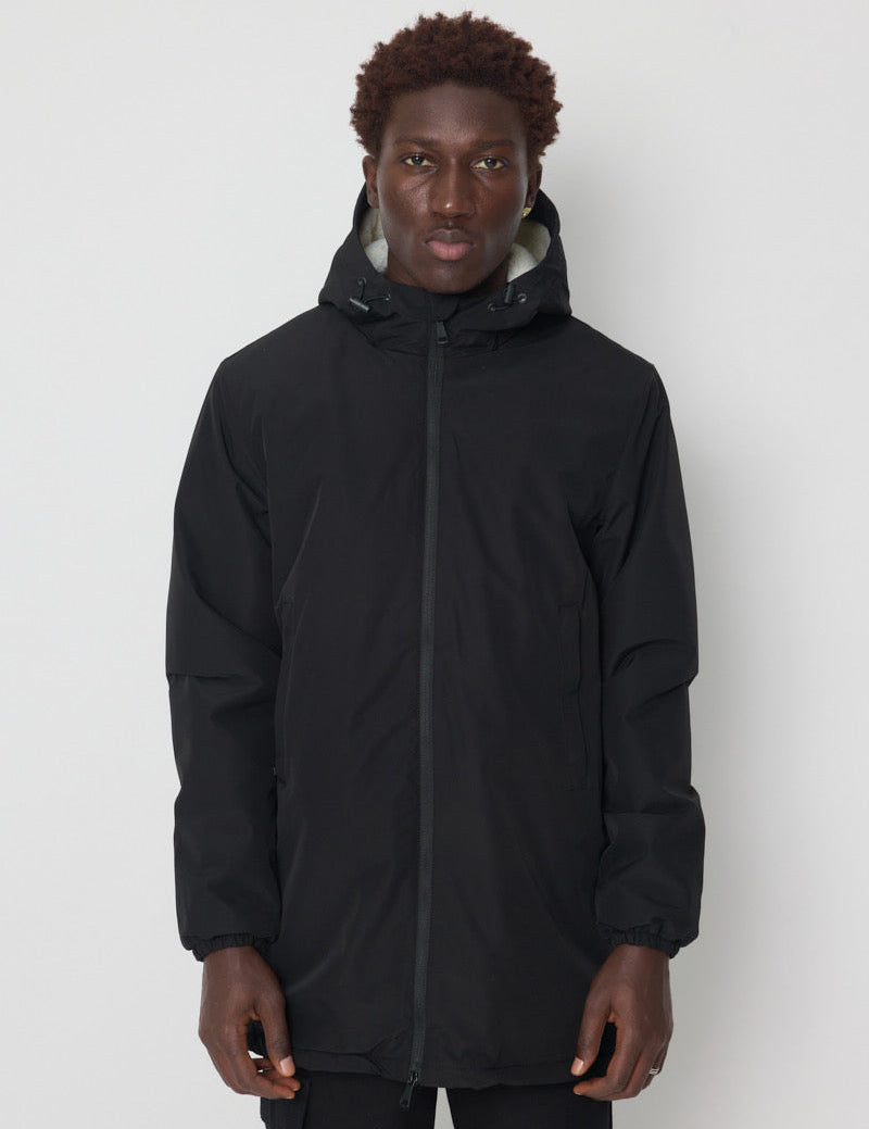 Veste capuche longue noir fourrée
