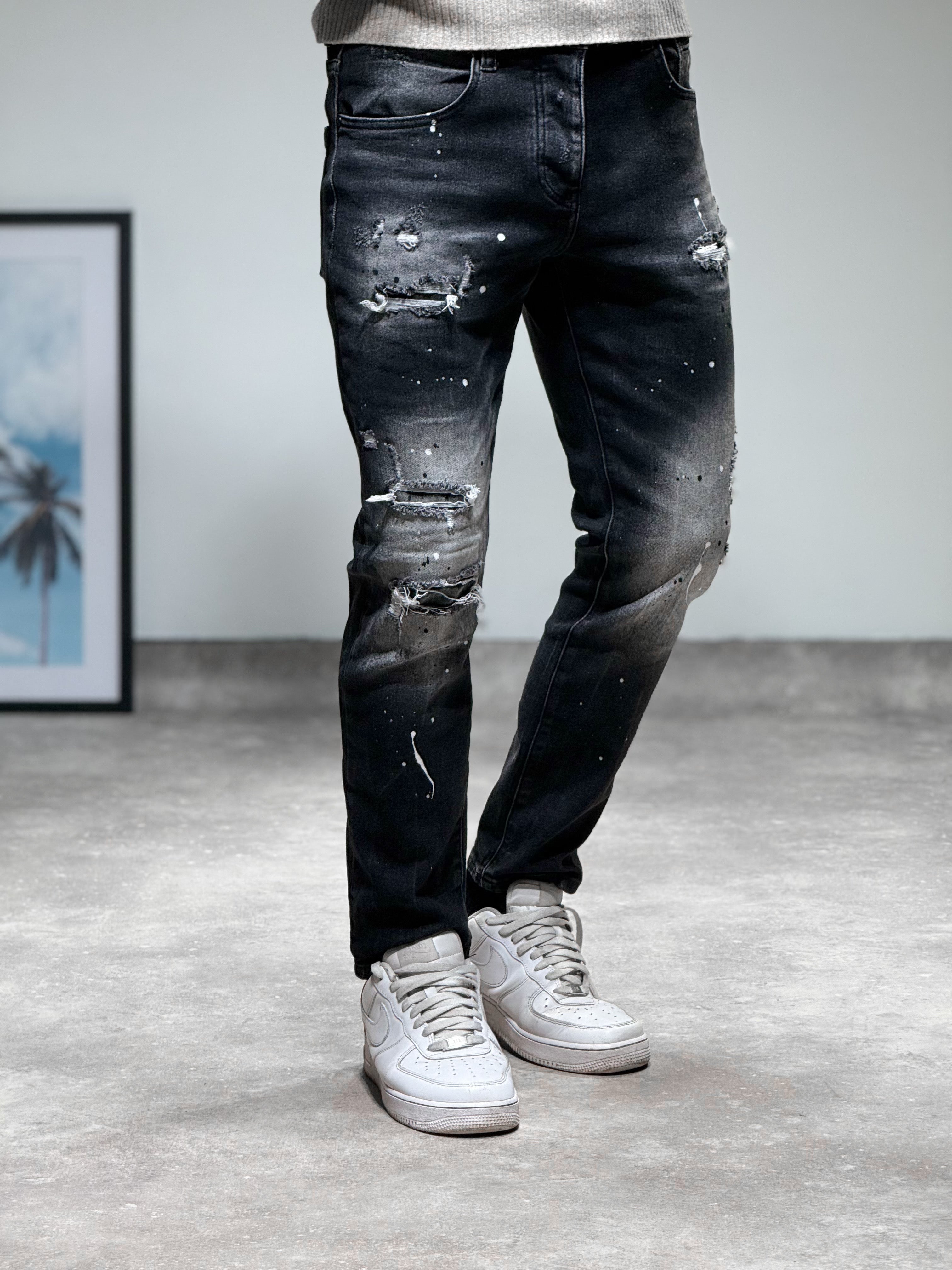 Jean Slim destroy gris/noir