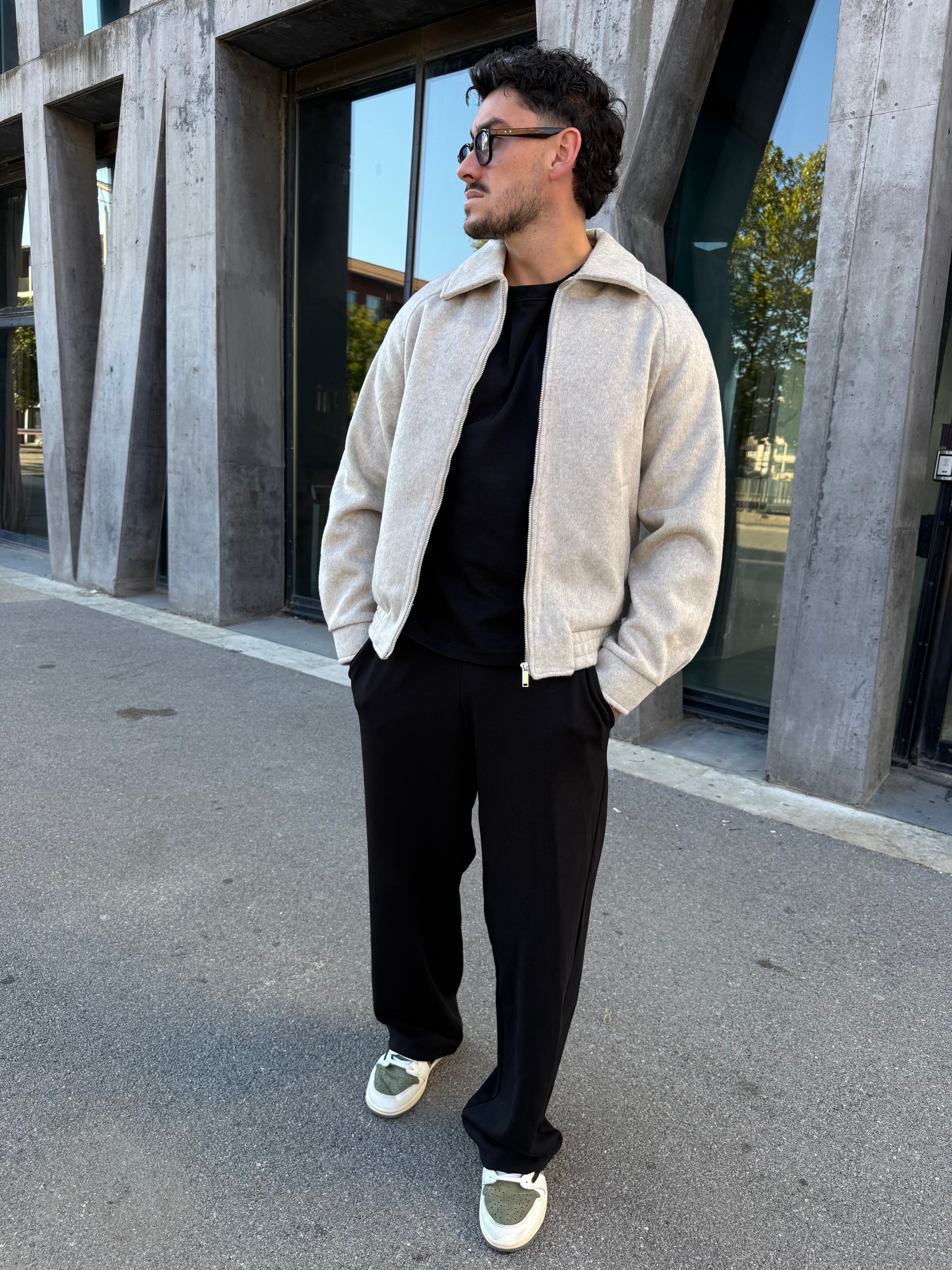 Veste zipée beige en laine