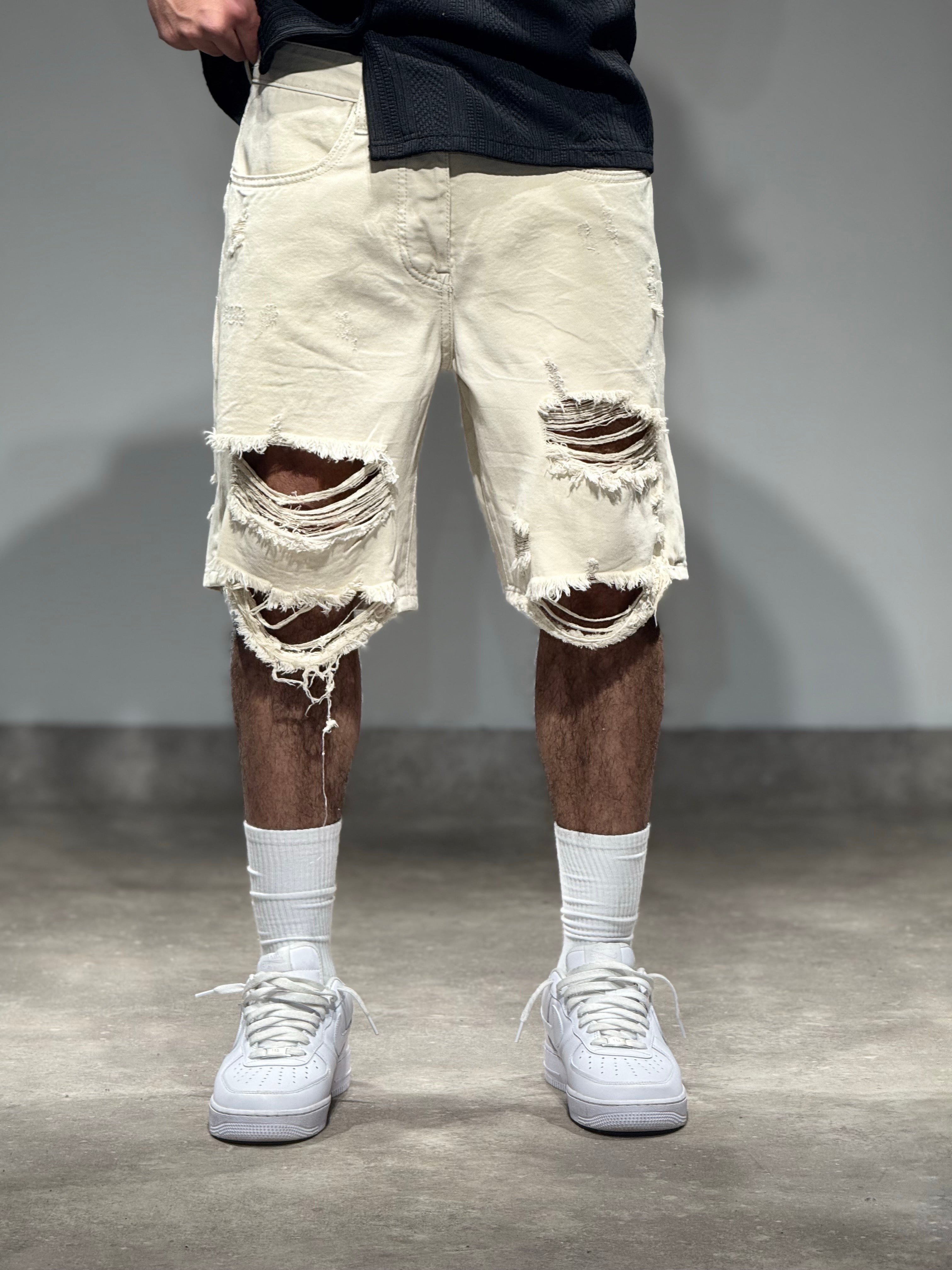 Short Jean destroy beige