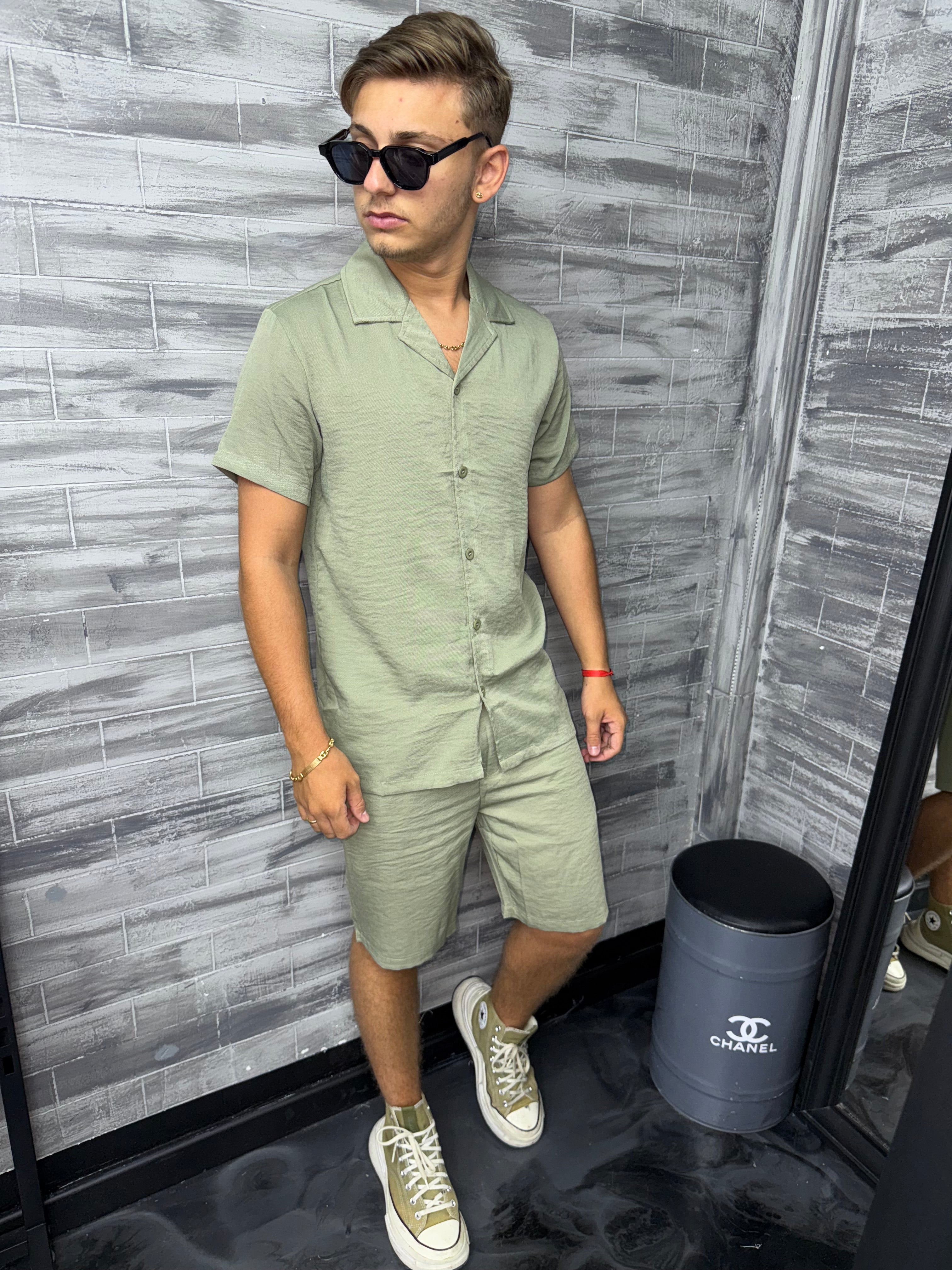 Ensemble Ibiza short + chemise kaki