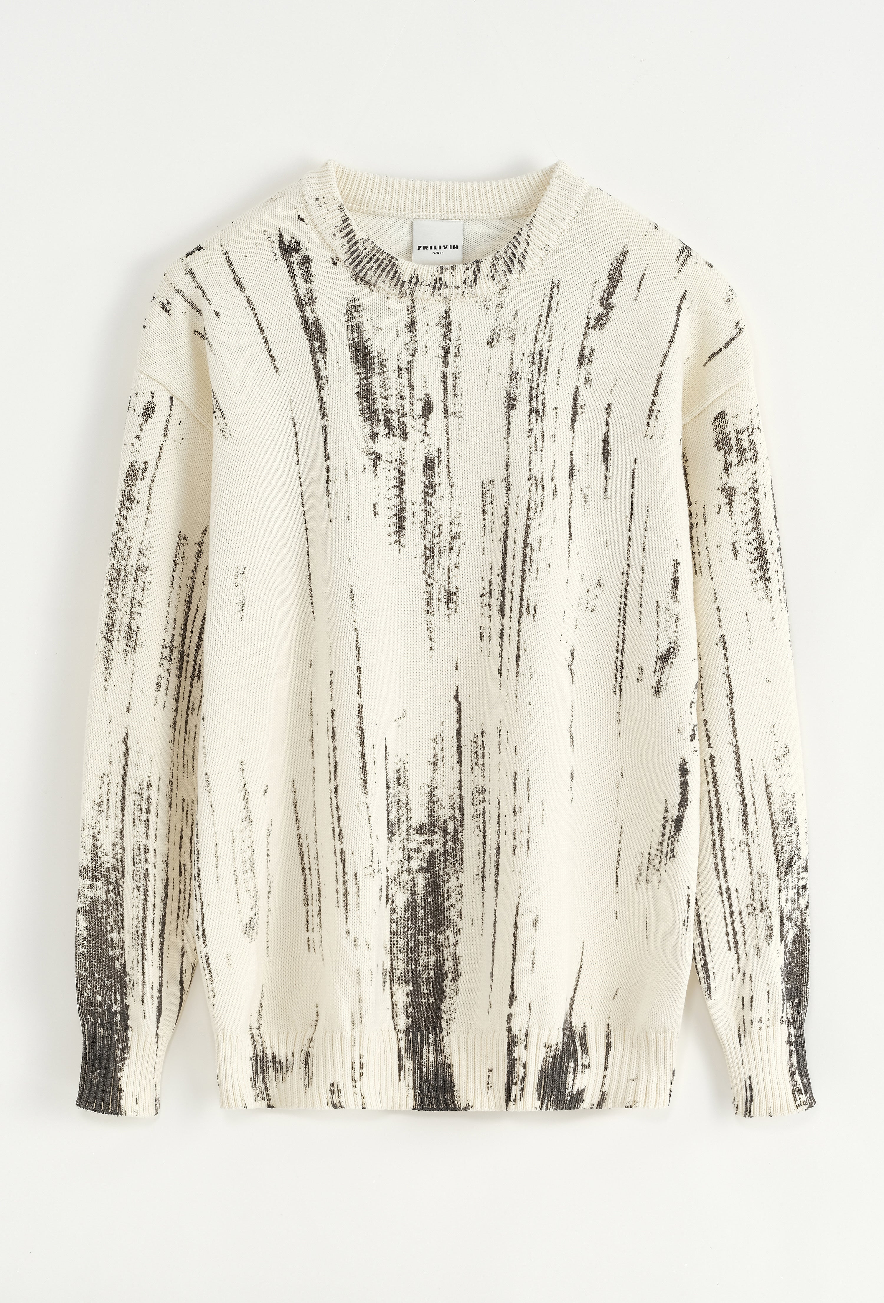 Pull beige motif gris