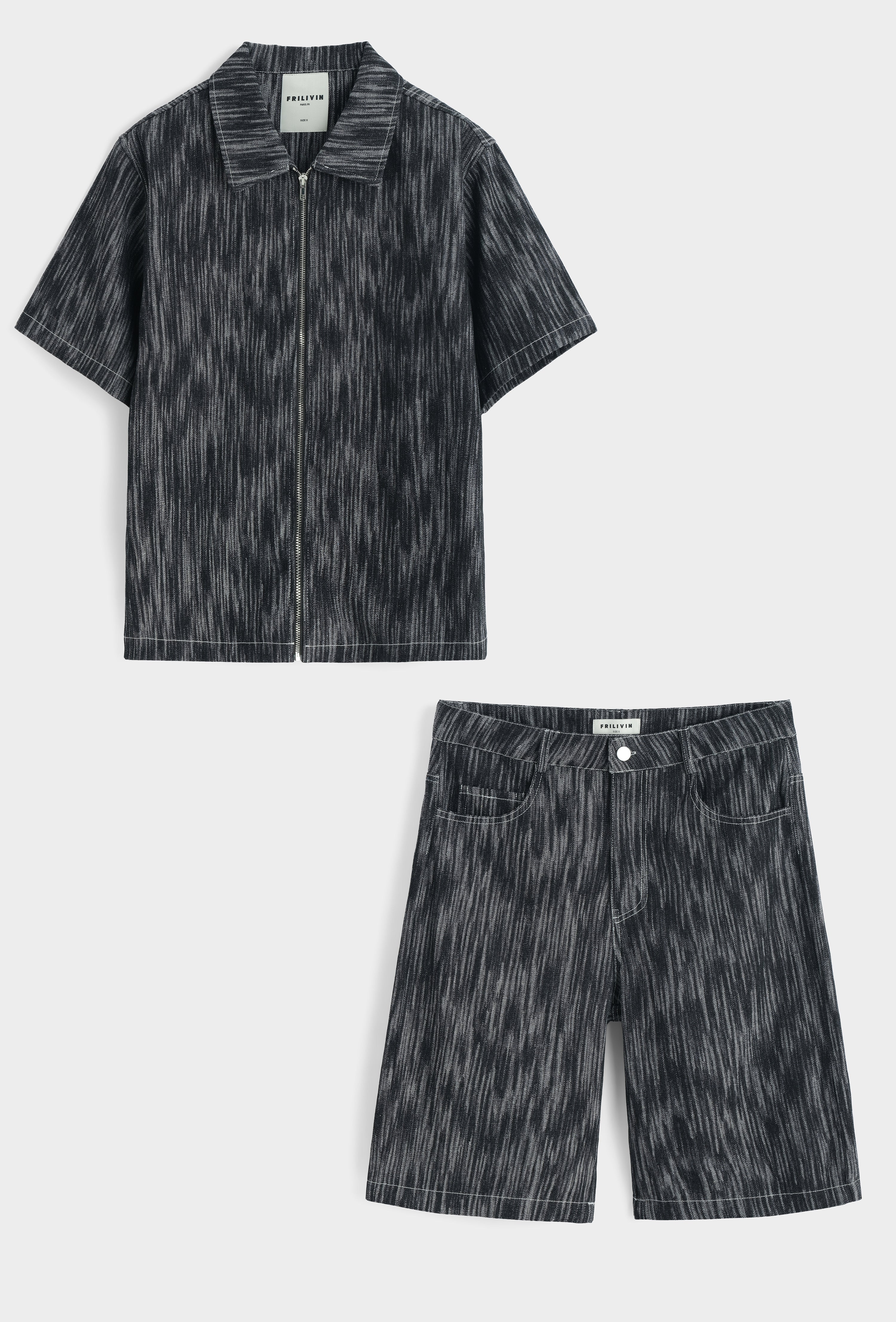 Ensemble short chemise jean gris zip