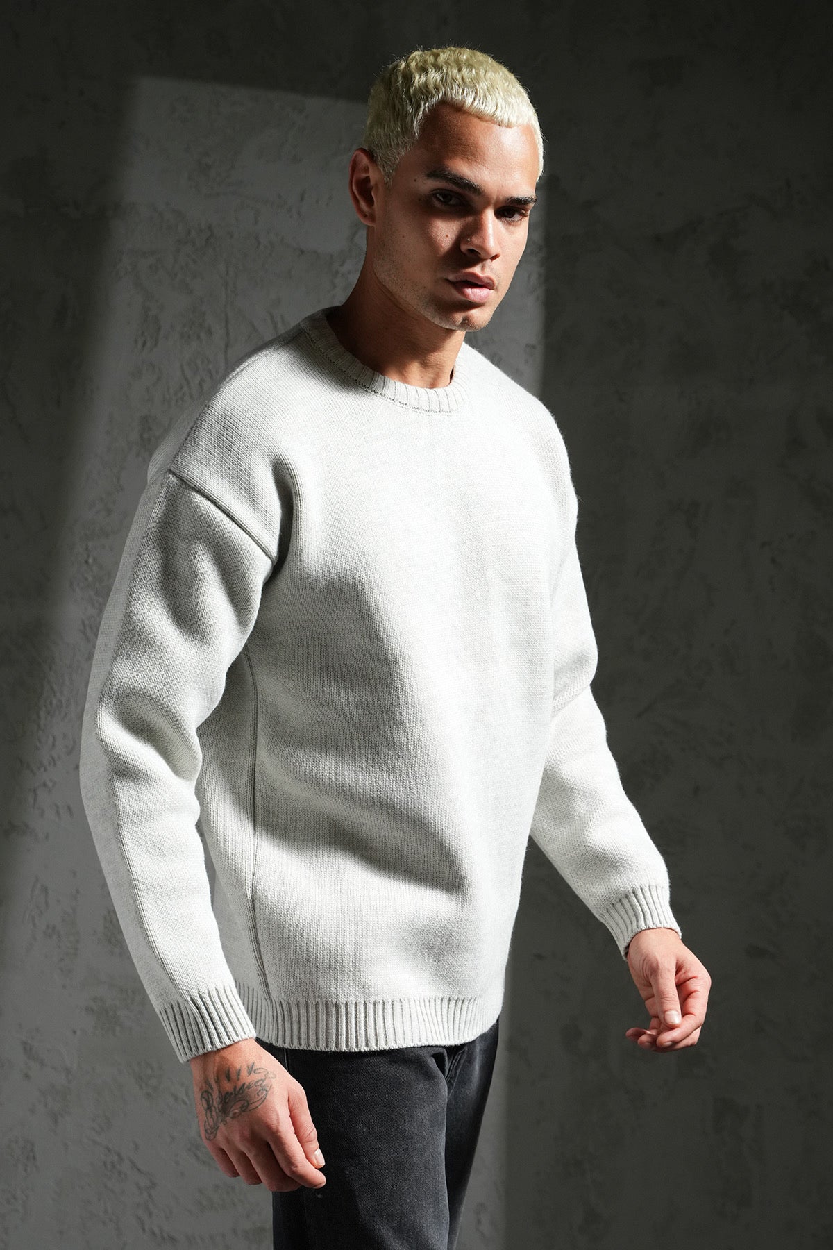 Pull épais maille gris clair