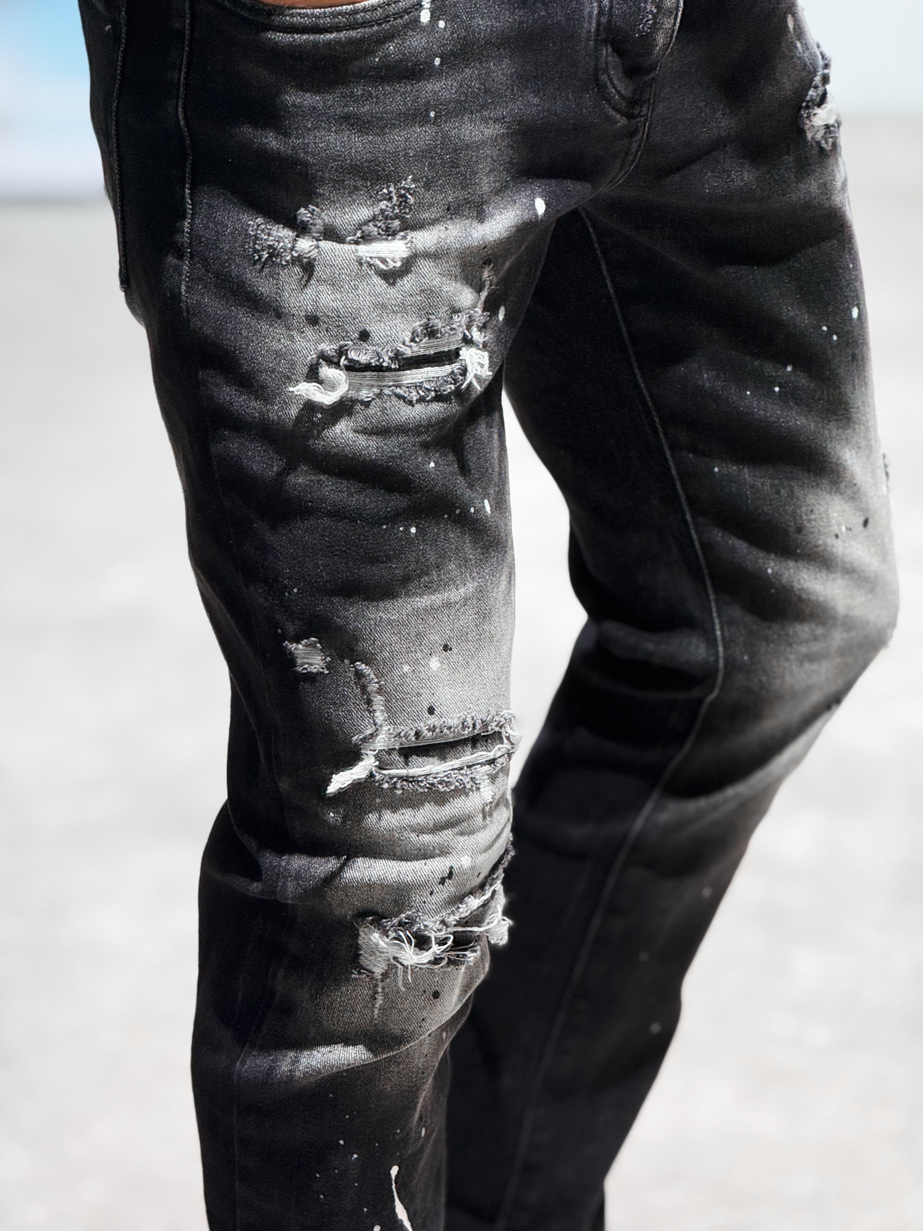Jean Slim destroy gris/noir