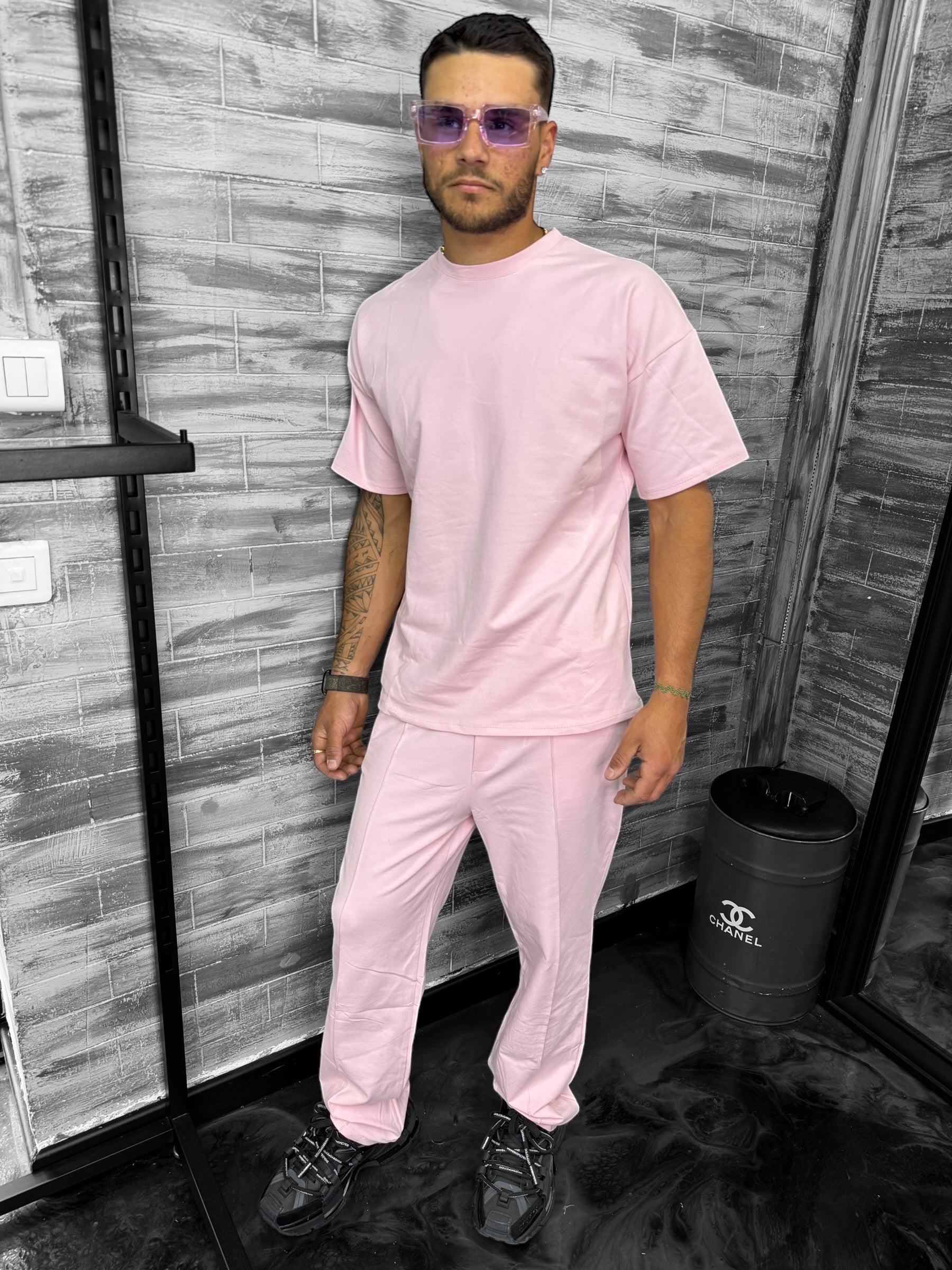 Ensemble Basic t-shirt pantalon rose