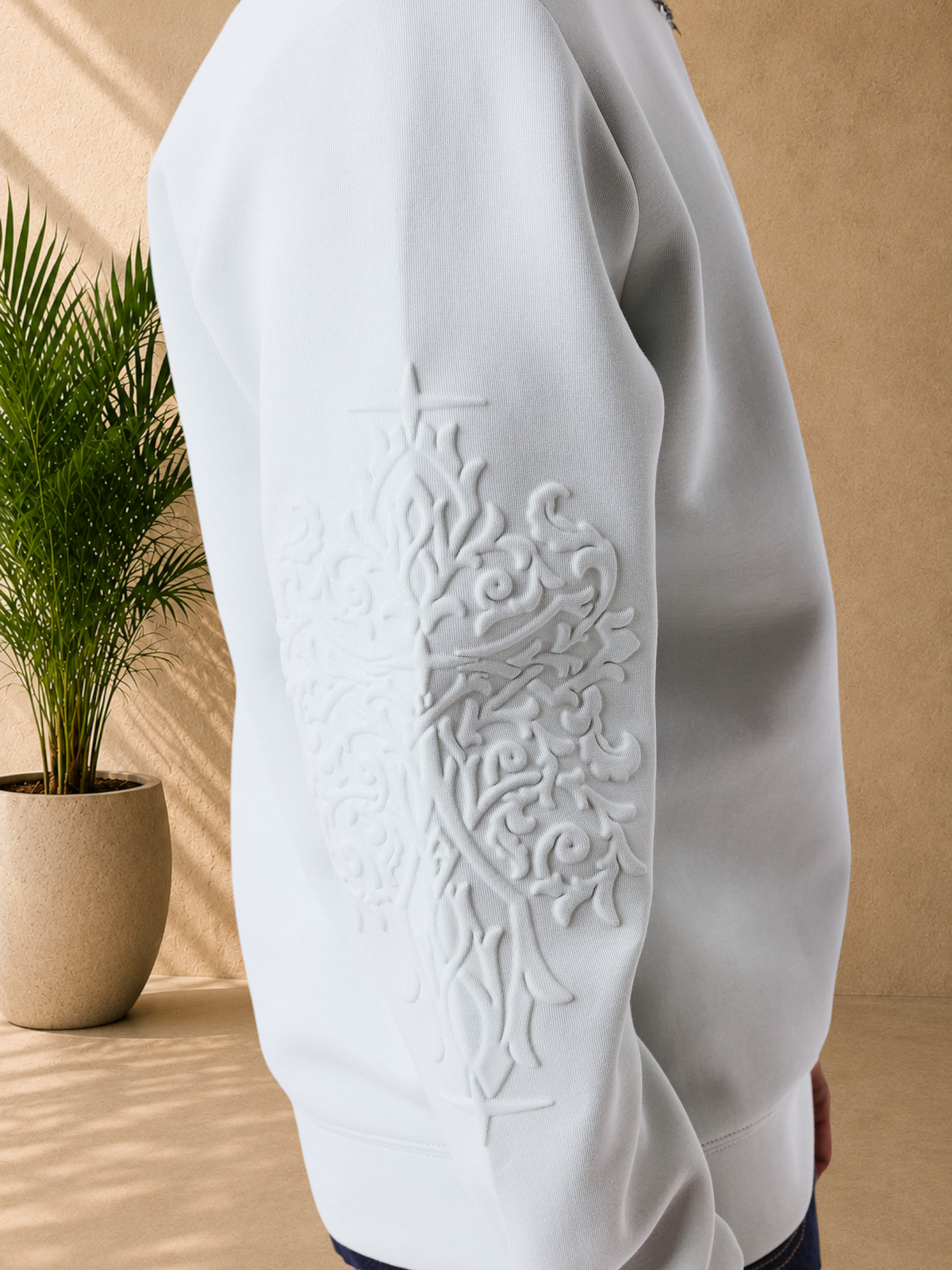 Stayin light grey regular fit sweatshirt with intricate embossed pattern on the long sleeve