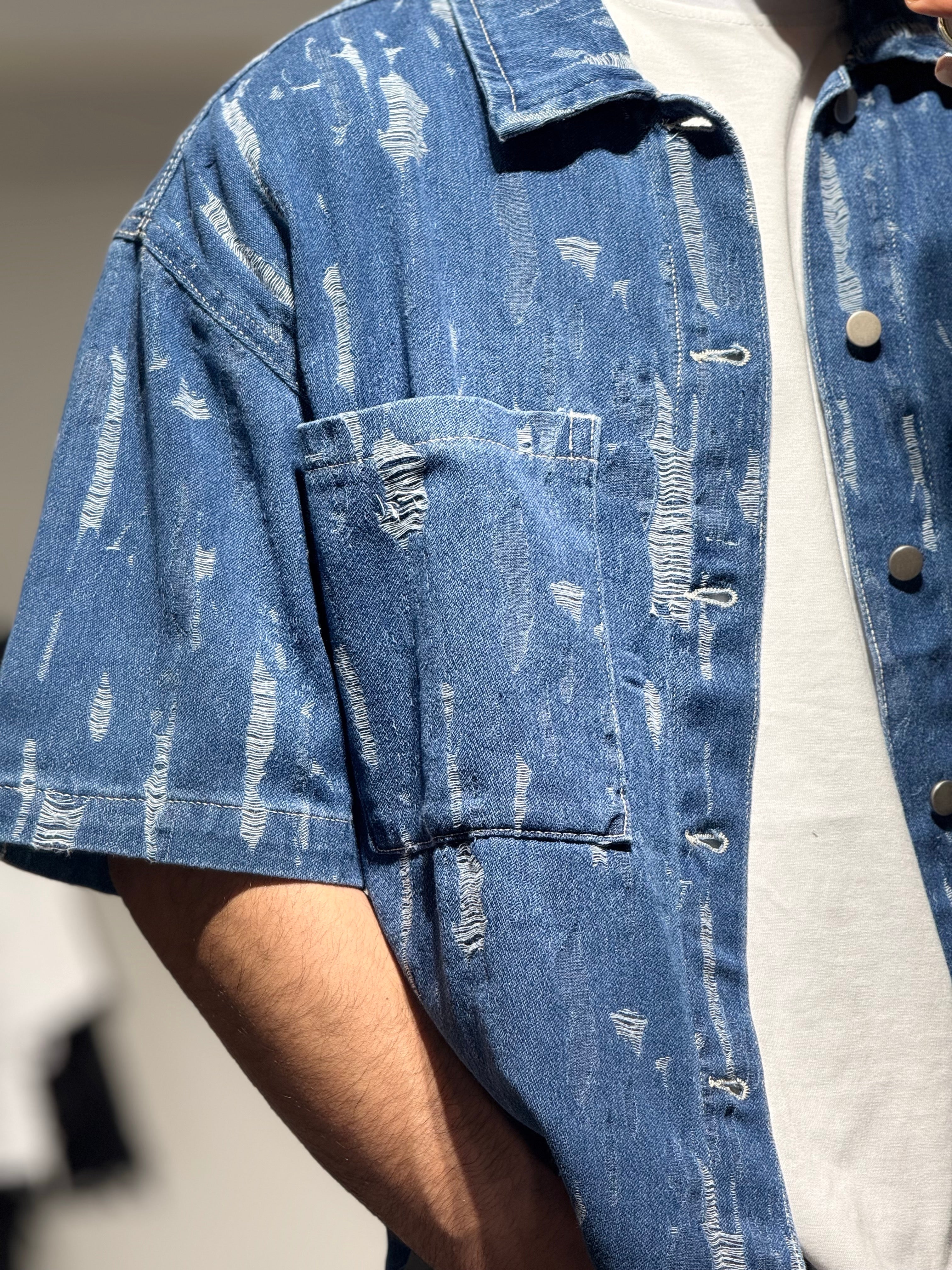 Ensemble Jean short +chemise bleu M5