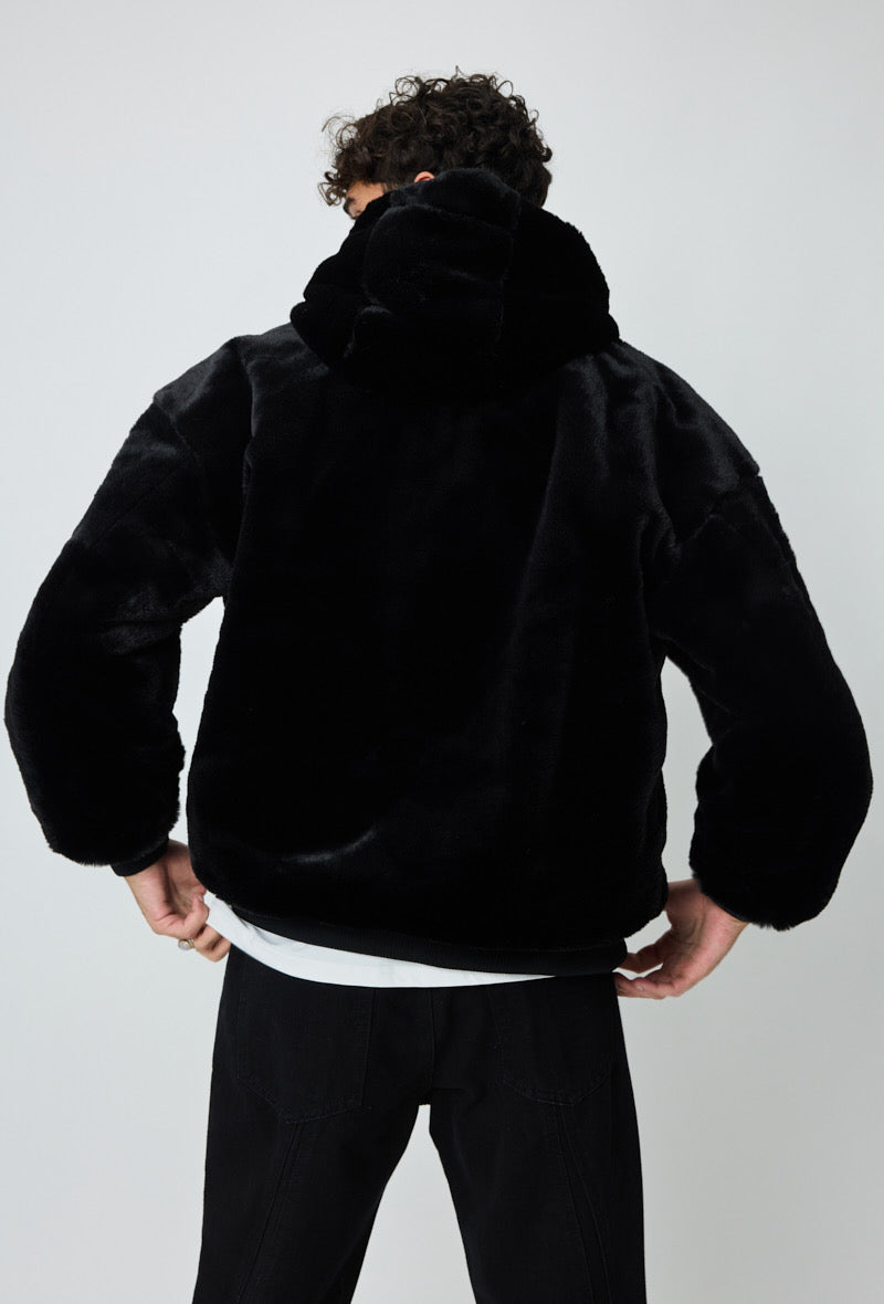 Veste réversible noir nylon / fourrure