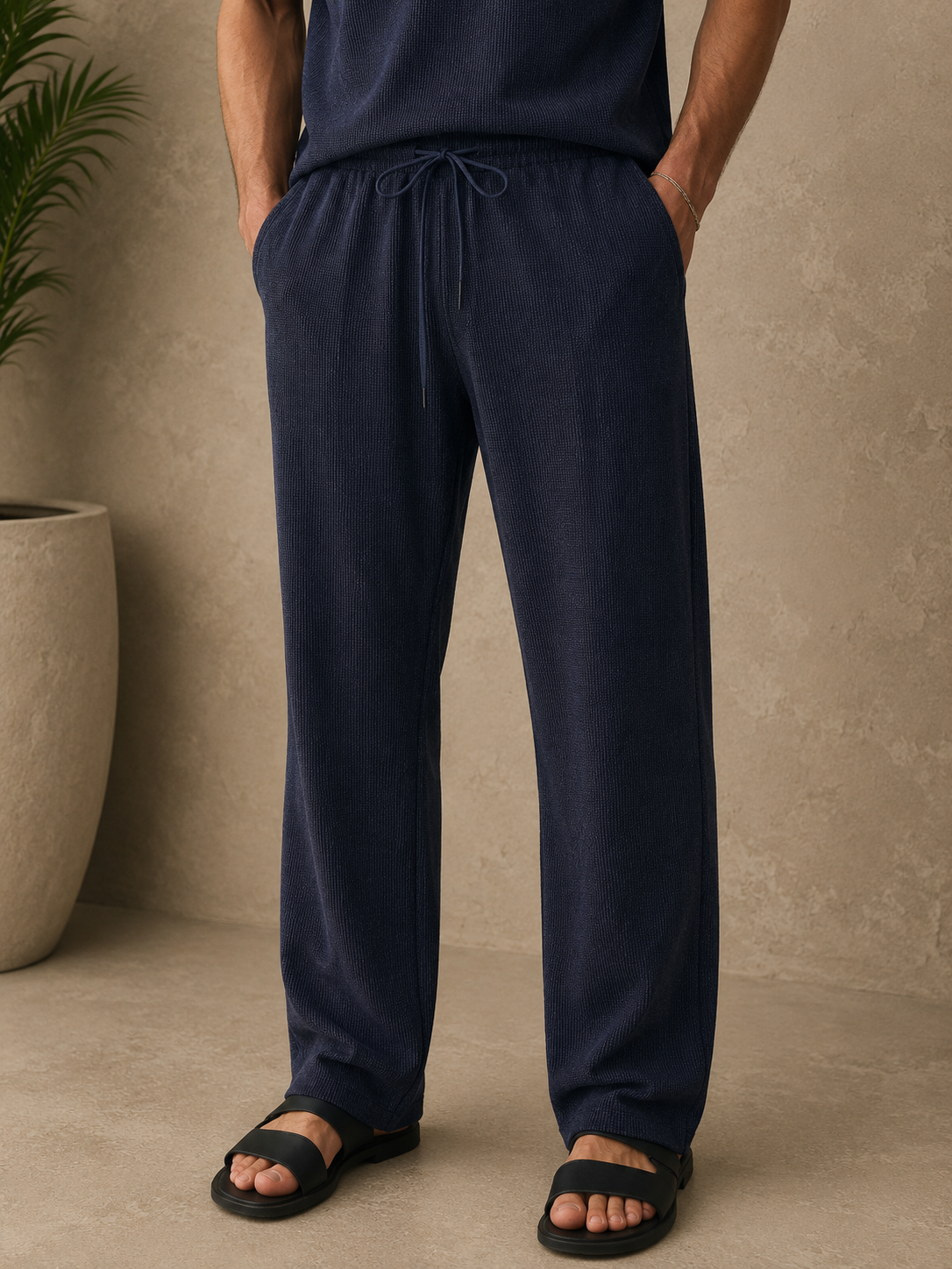 Pantalon bleu texturé