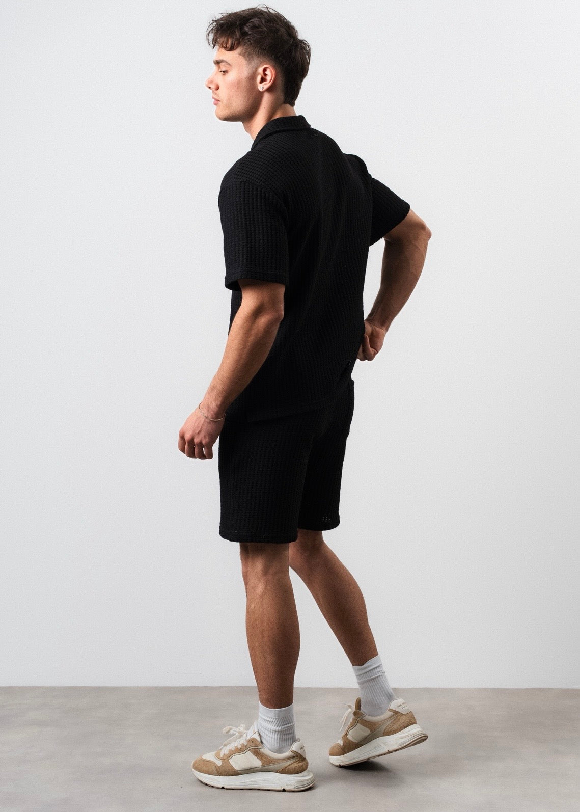 Ensemble short chemise maille noir