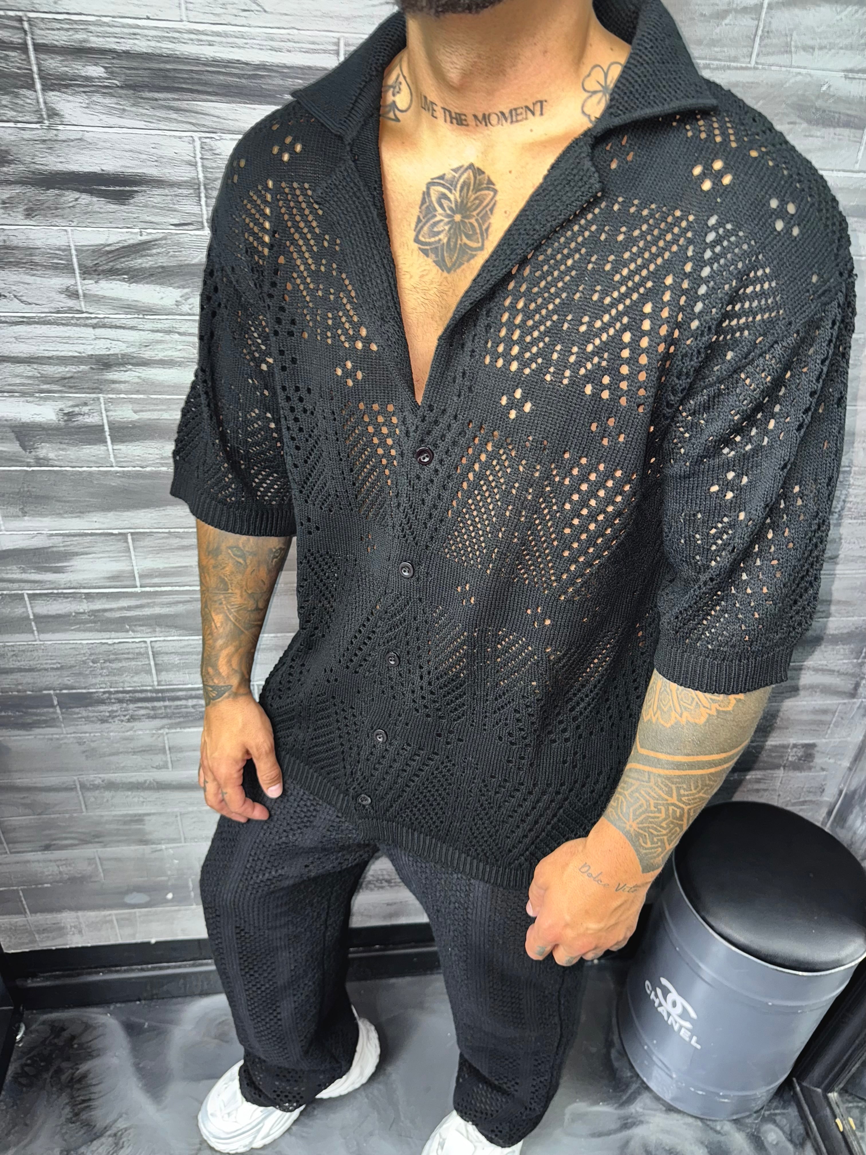 Chemise maille Tulum noir