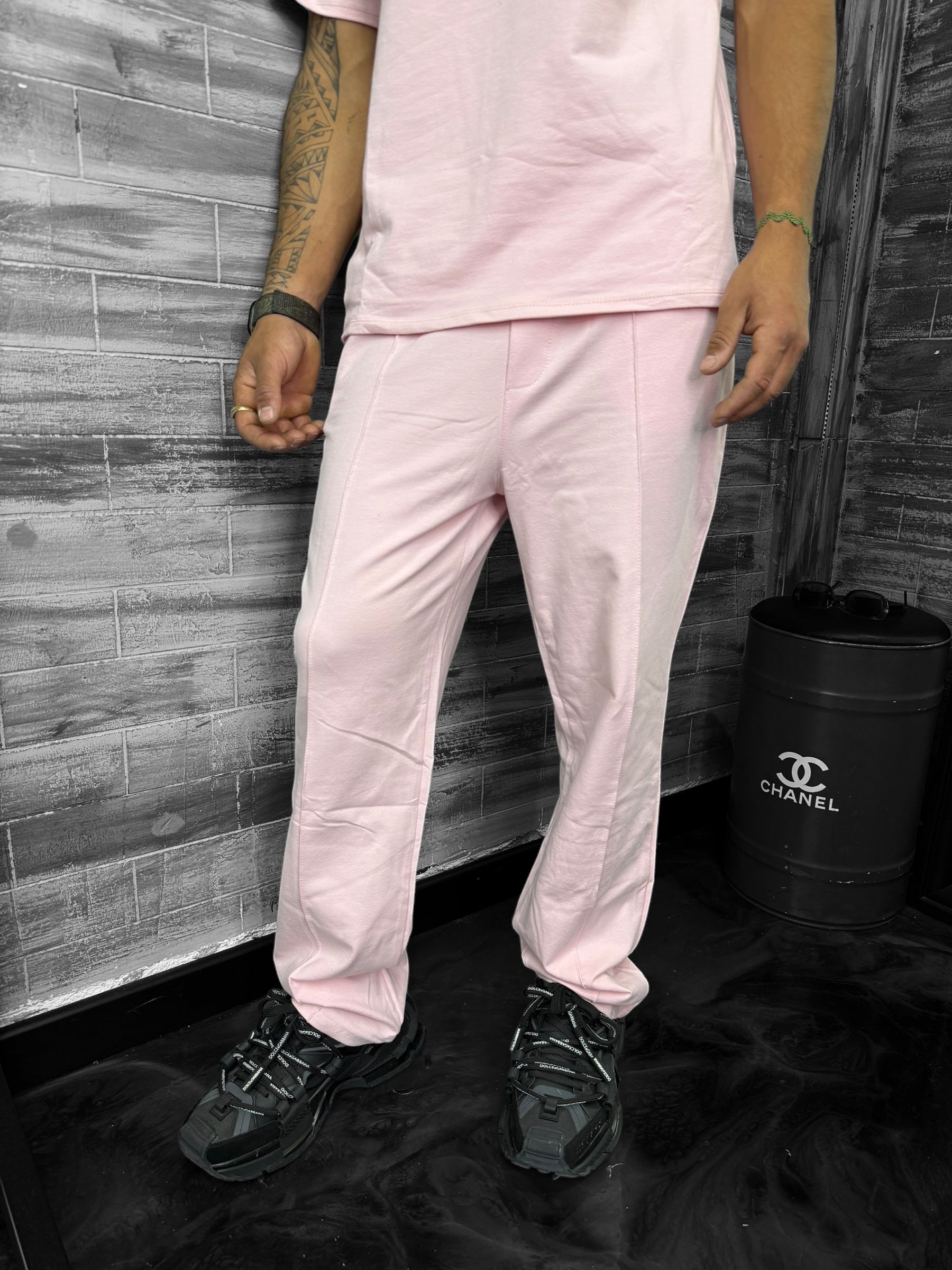 Ensemble Basic t-shirt pantalon rose