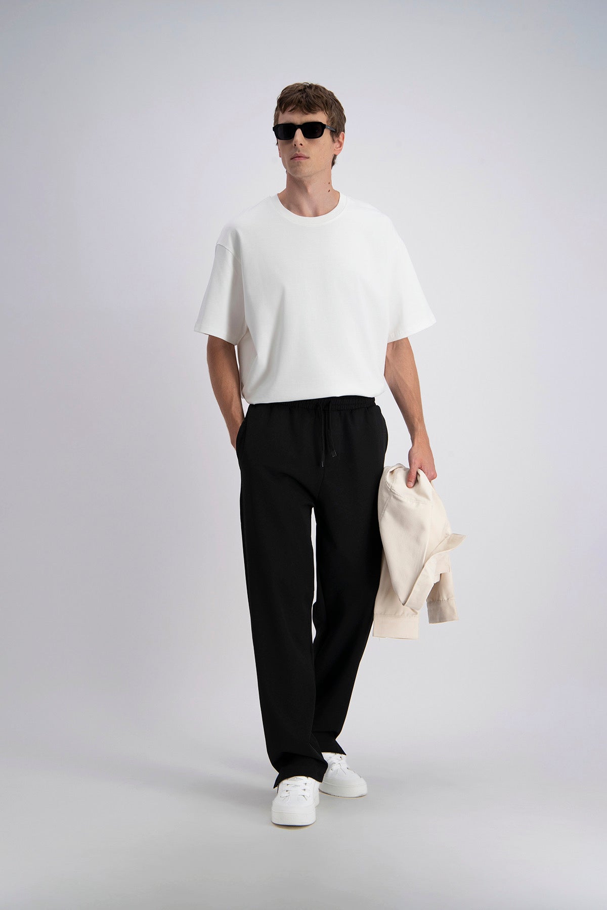 Pantalon large noir fente