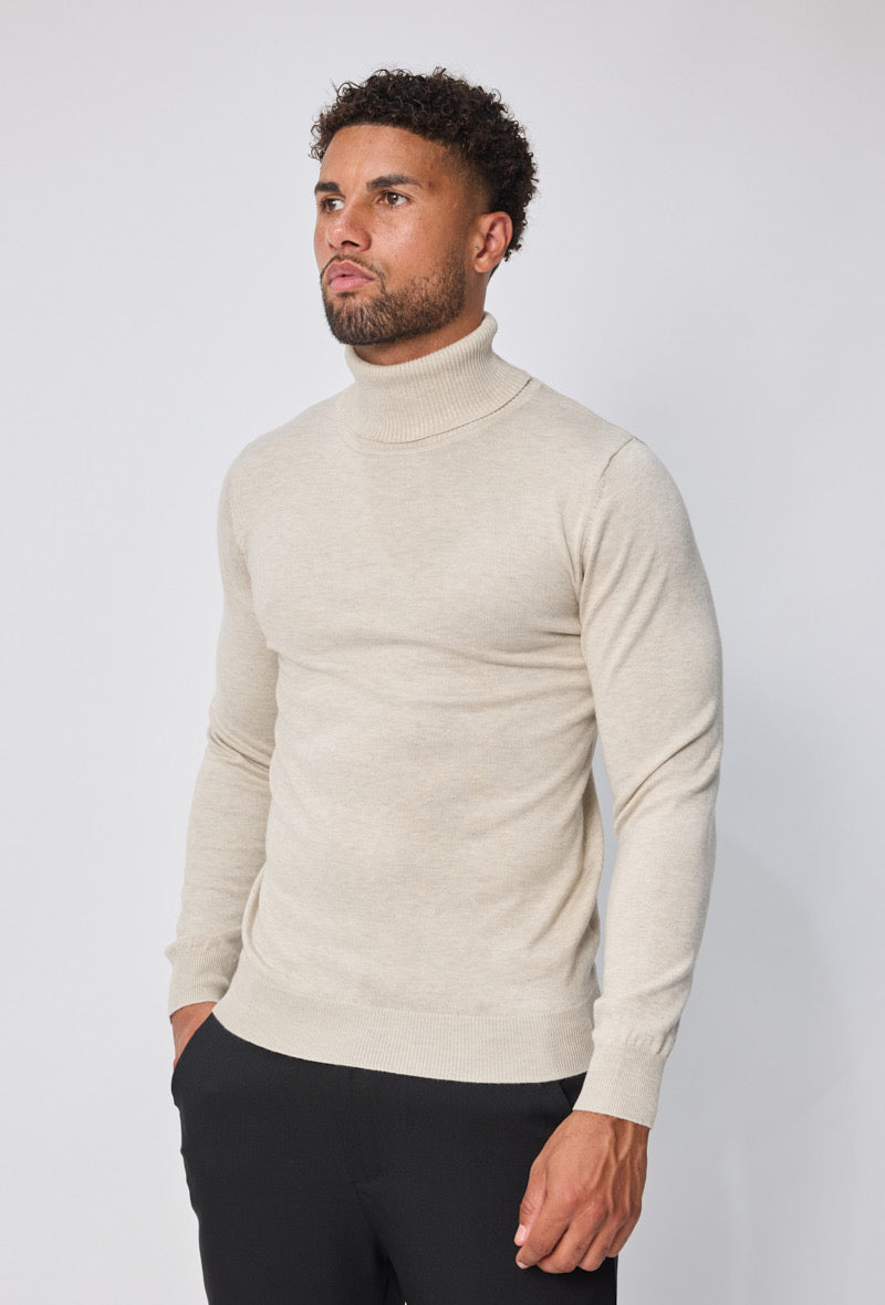 Pull Col roulé fin beige