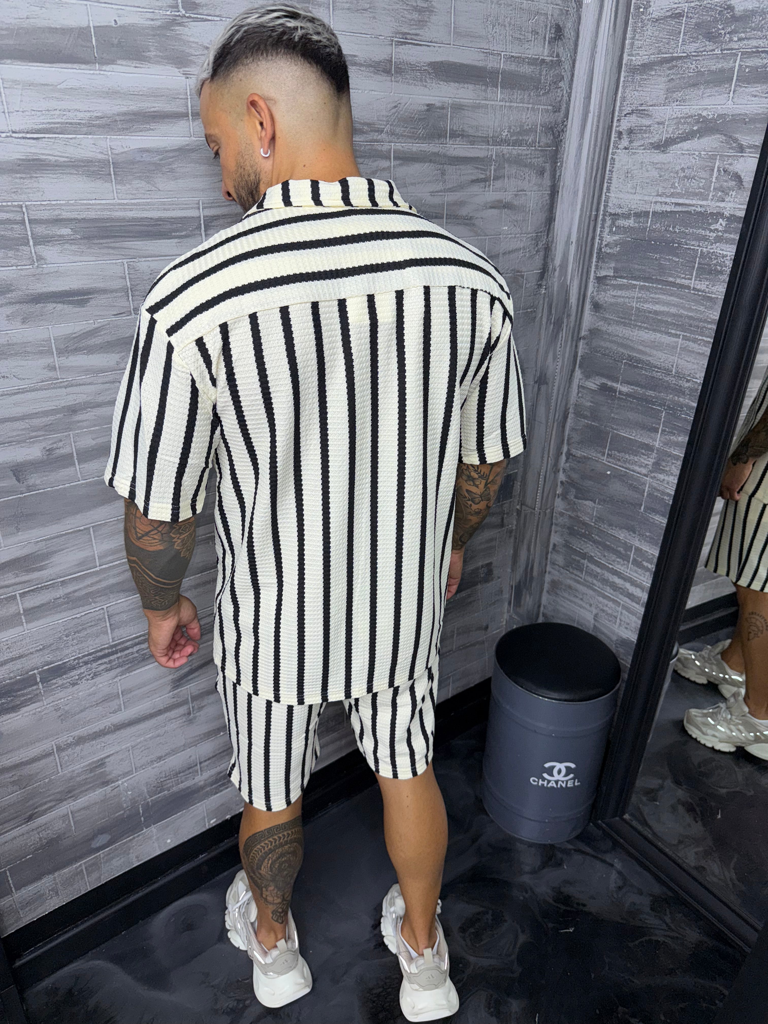 Ensemble rayure short + chemise blanc noir