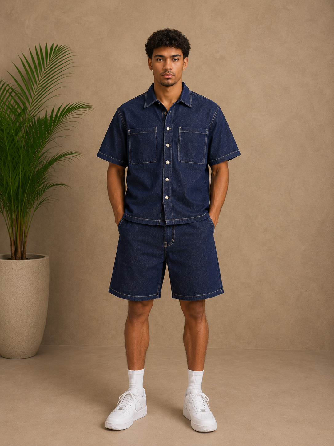 Ensemble short et chemise jean brut