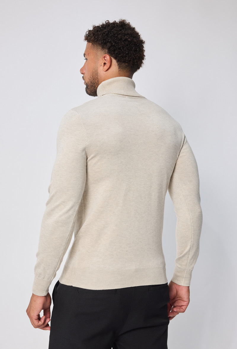 Pull Col roulé fin beige