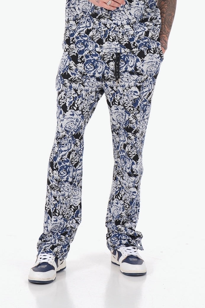 Pantalon motif noir bleu blanc LL1114