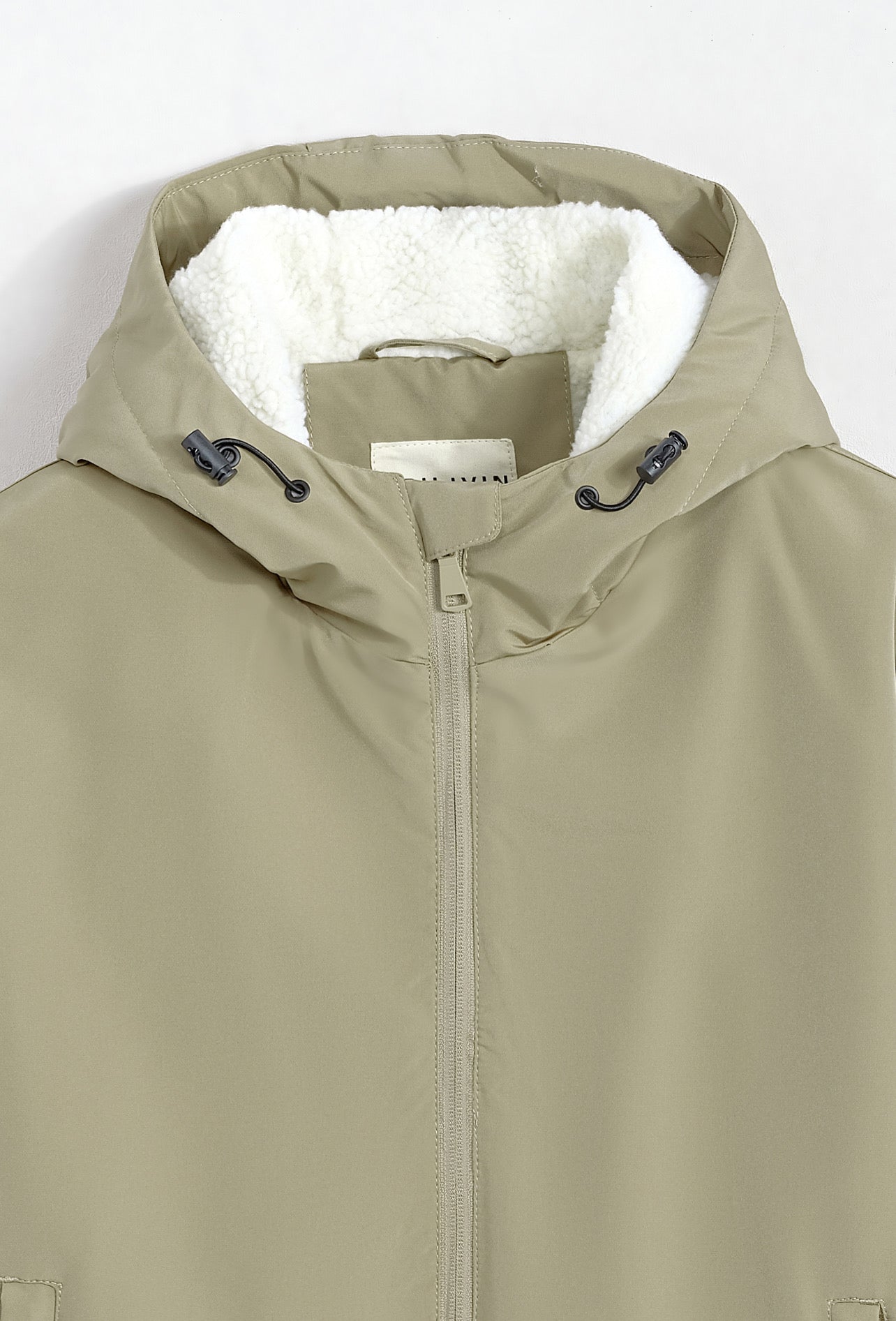 Veste capuche longue beige fourrée