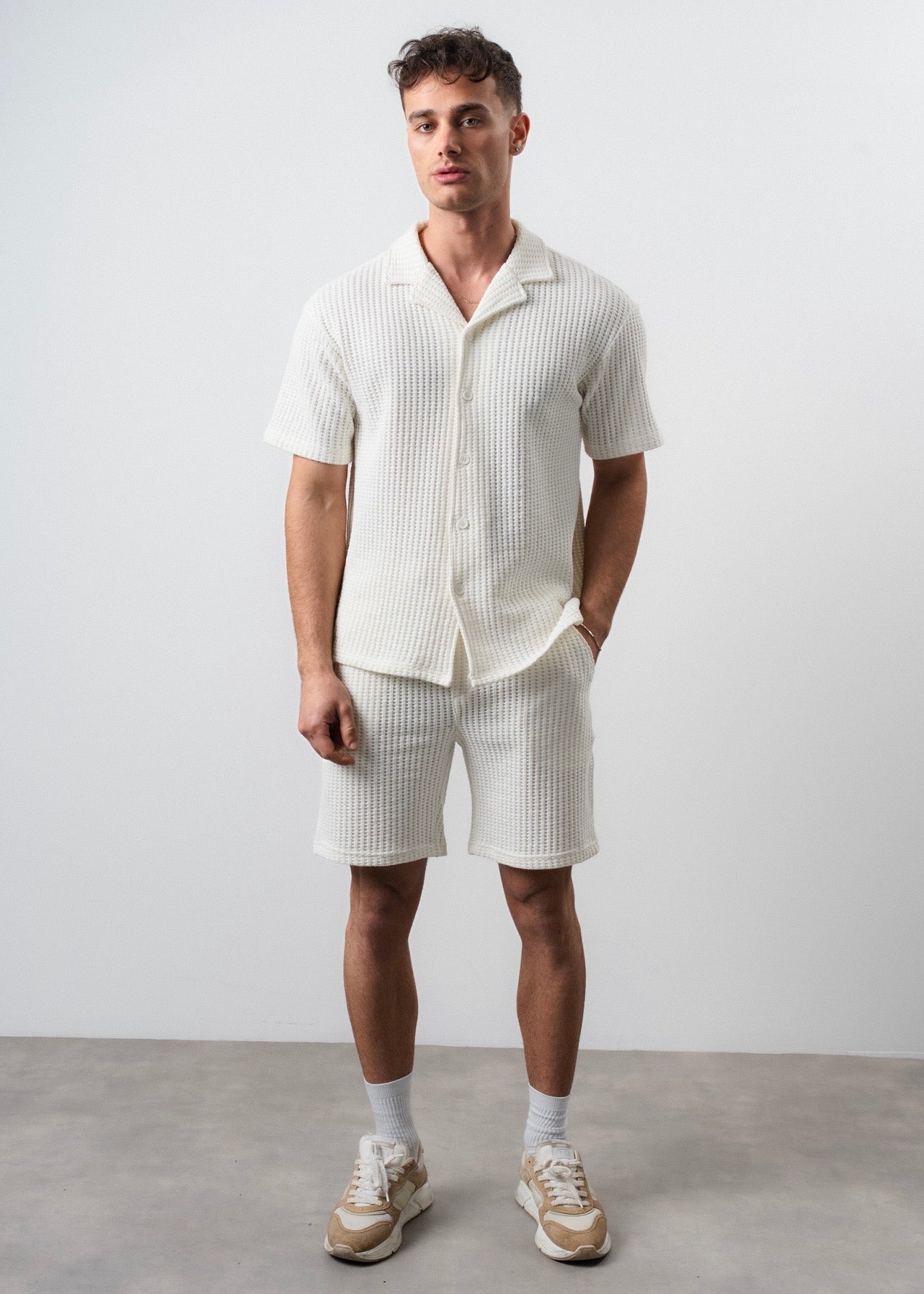 Ensemble short chemise maille blanc