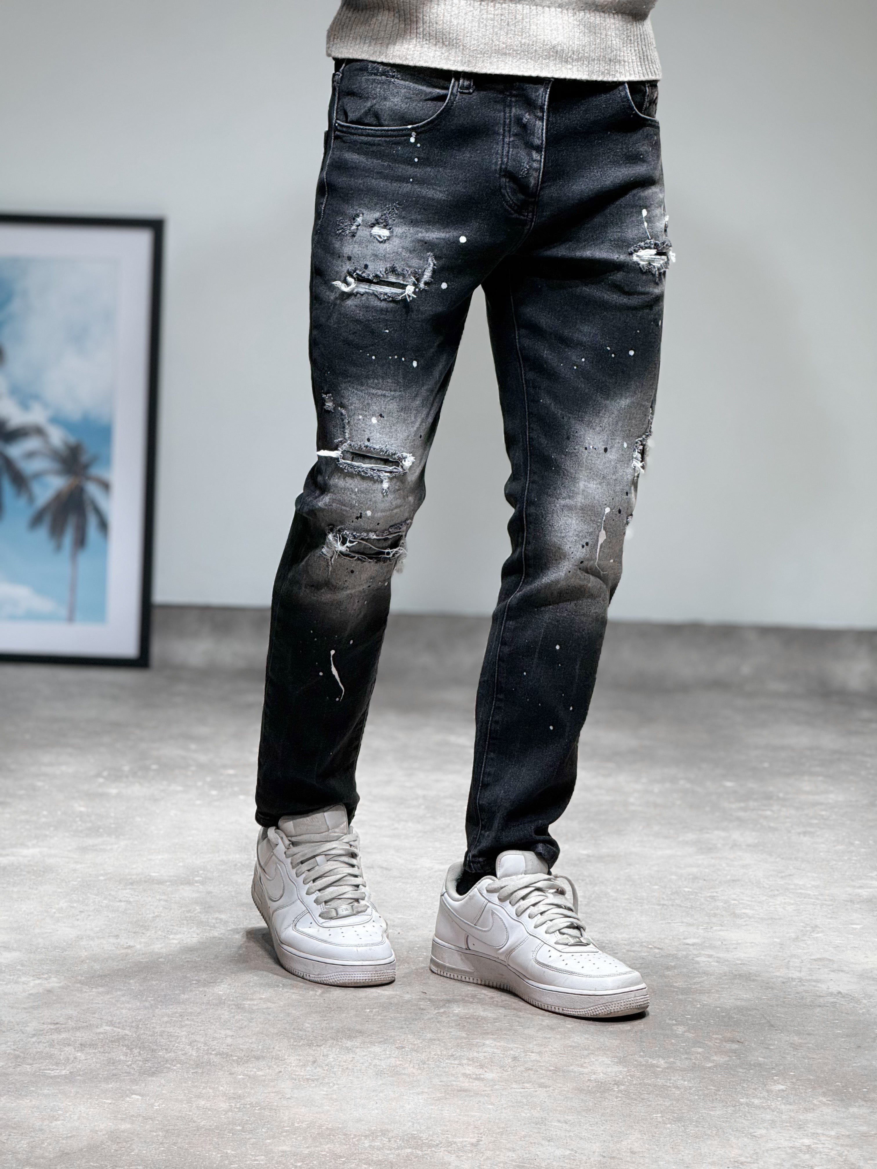 Jean Slim destroy gris/noir