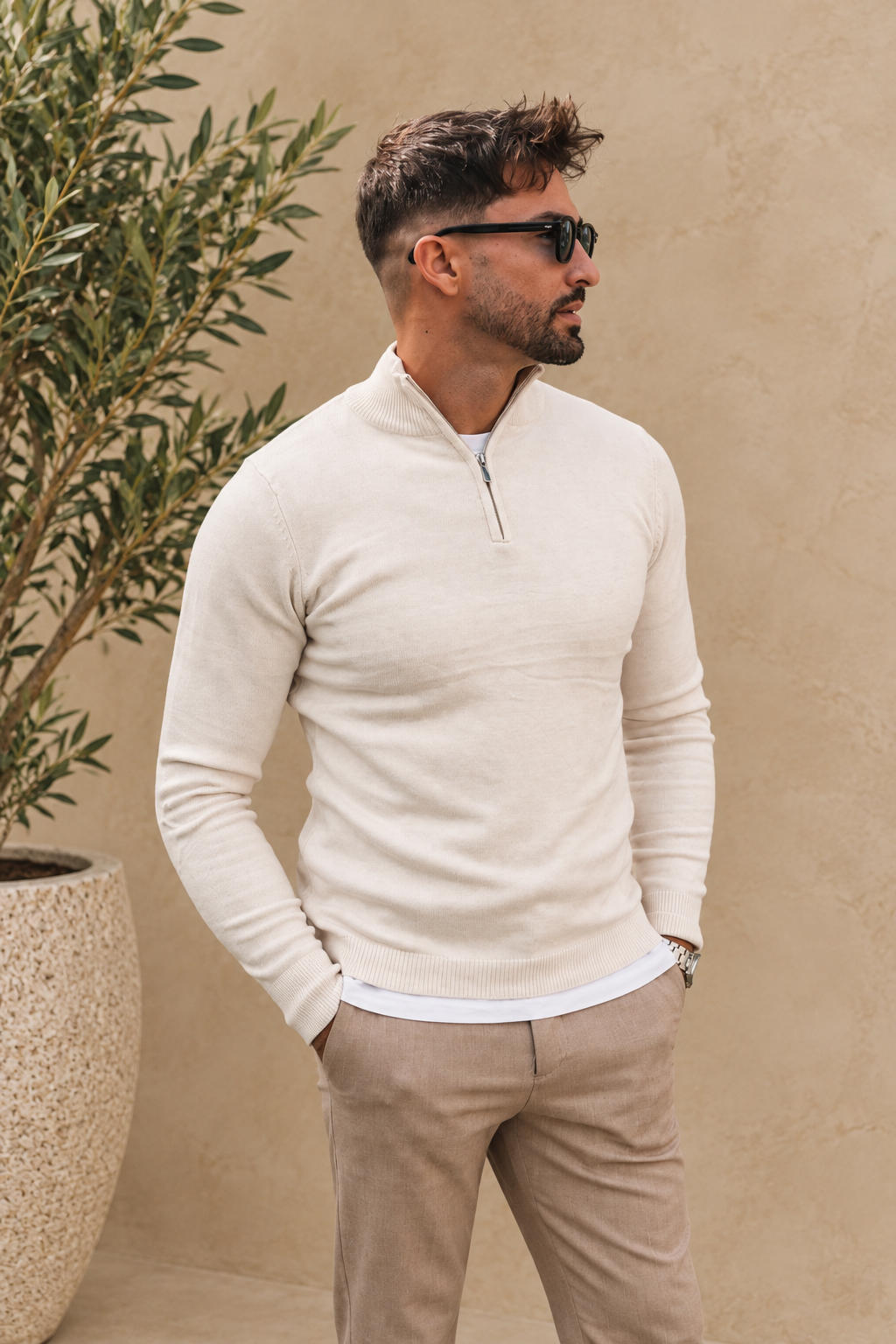 Pull zip beige
