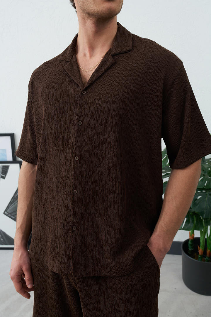 Chemise manche courte texturé marron