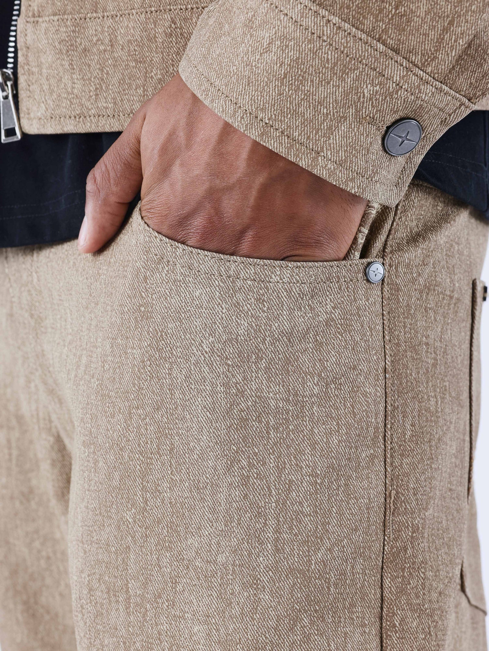 PXP - Pantalon similicuir marron effet denim