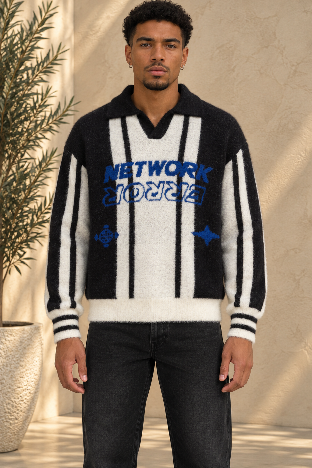 Pull fourrure noir et blanc